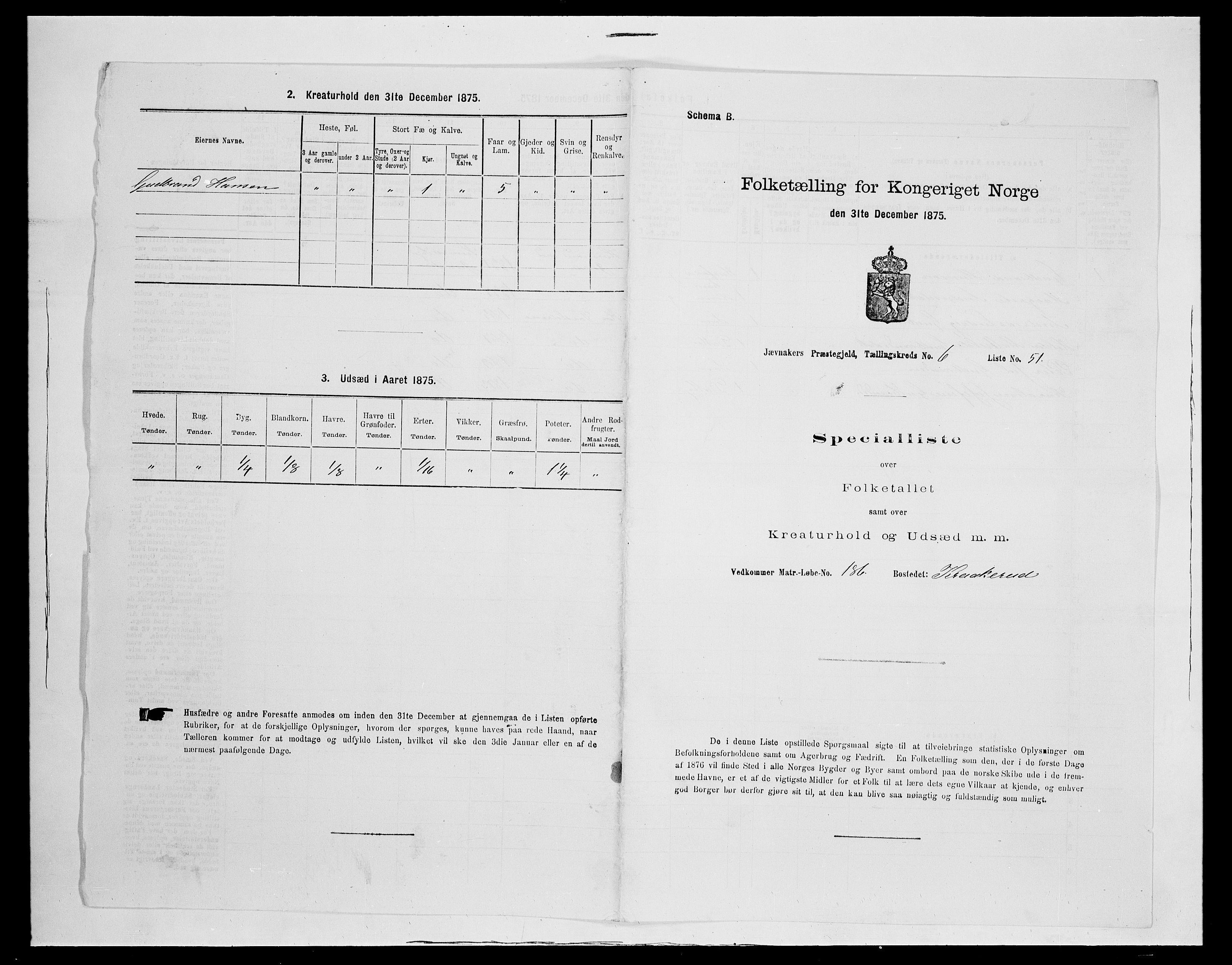 SAH, 1875 census for 0532P Jevnaker, 1875, p. 1124