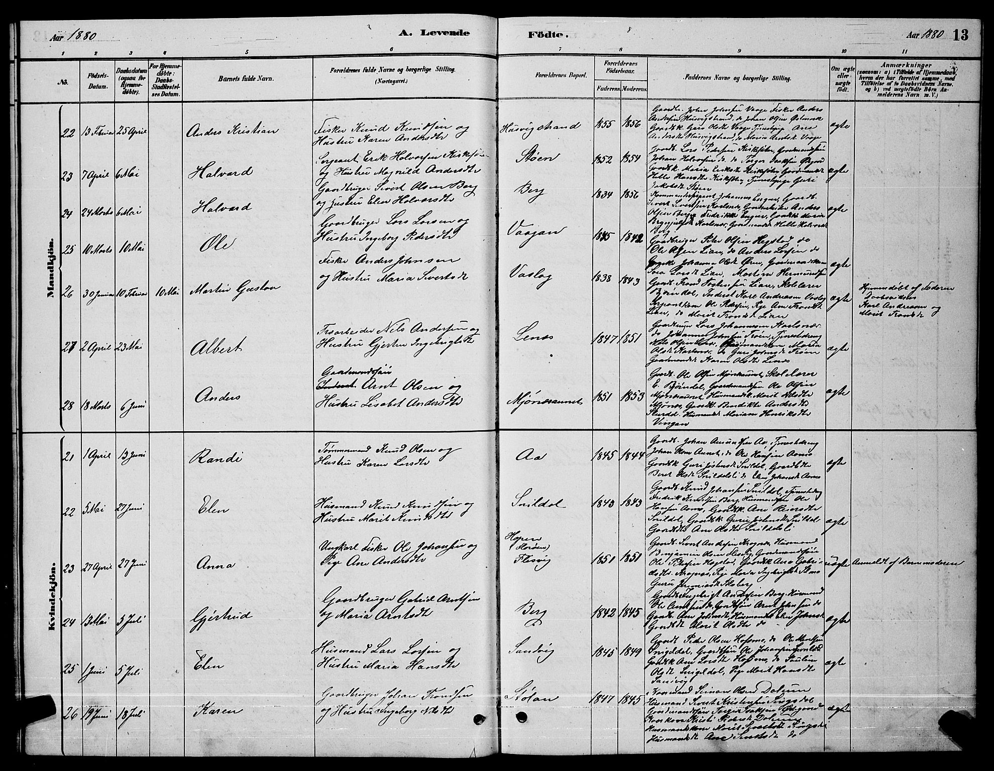 Ministerialprotokoller, klokkerbøker og fødselsregistre - Sør-Trøndelag, SAT/A-1456/630/L0504: Parish register (copy) no. 630C02, 1879-1898, p. 13