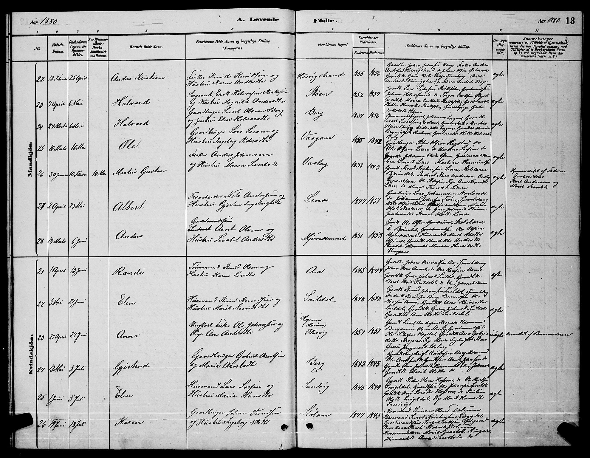 Ministerialprotokoller, klokkerbøker og fødselsregistre - Sør-Trøndelag, AV/SAT-A-1456/630/L0504: Parish register (copy) no. 630C02, 1879-1898, p. 13