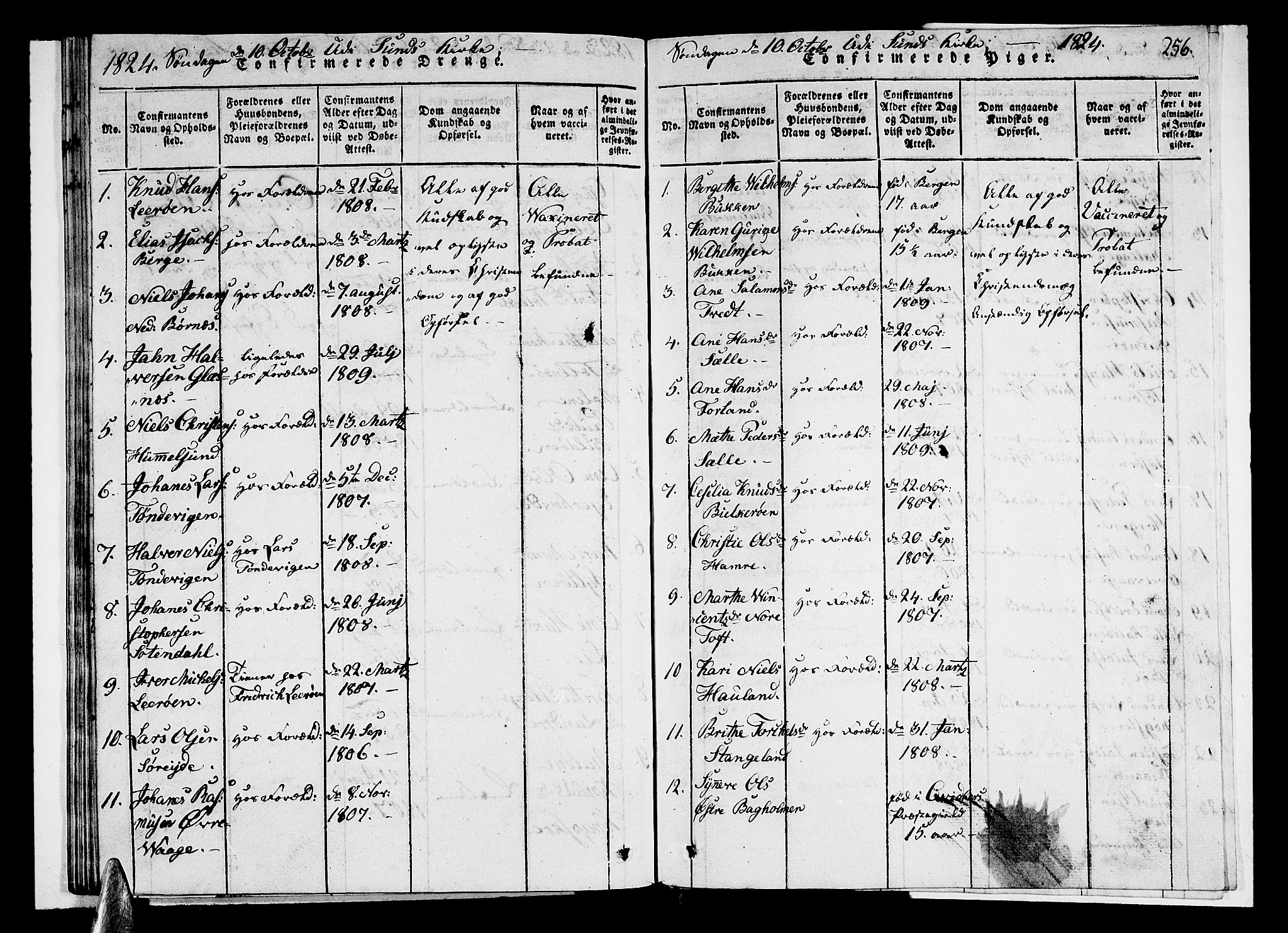 Sund sokneprestembete, SAB/A-99930: Parish register (copy) no. A 1, 1816-1827, p. 256