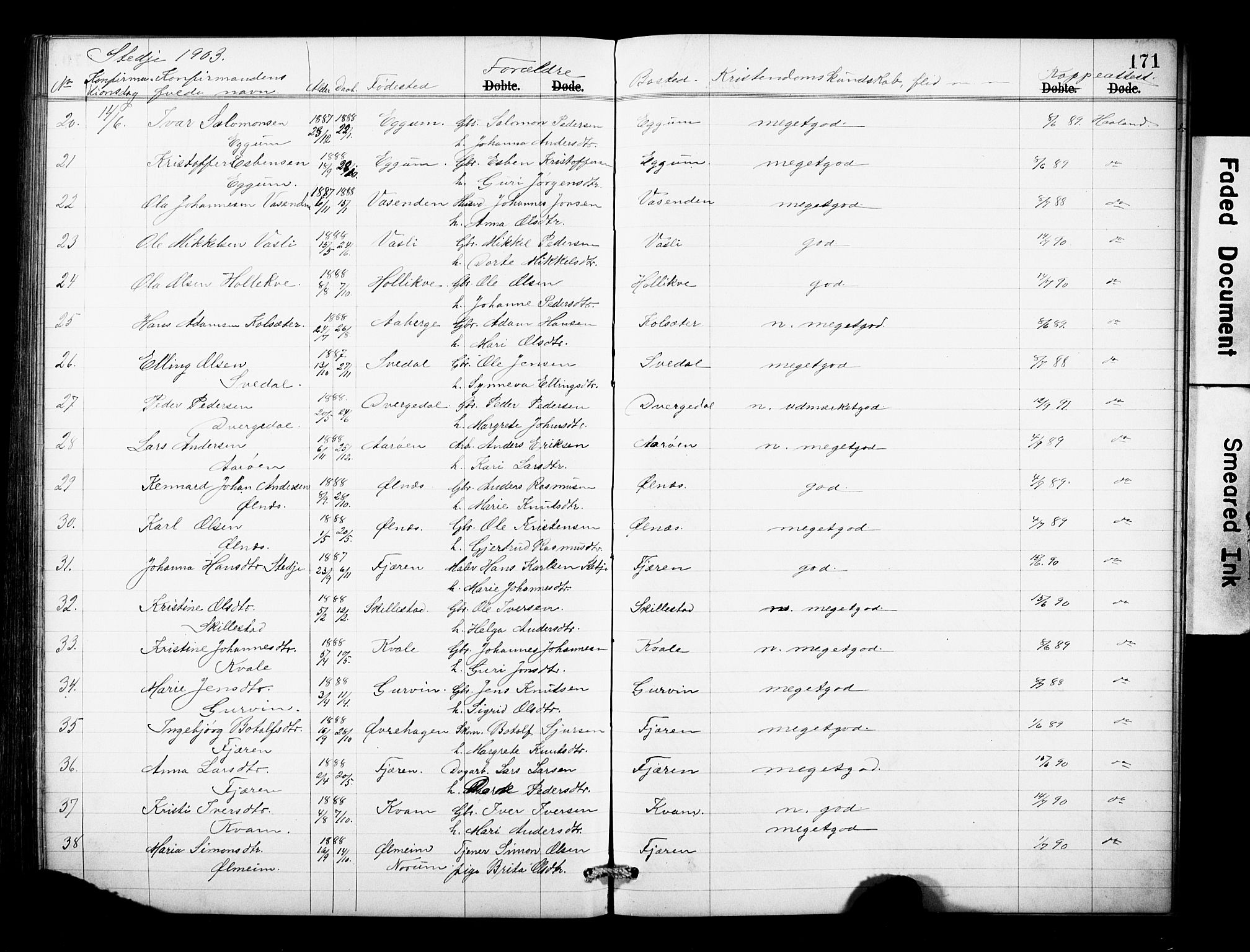 Sogndal sokneprestembete, AV/SAB-A-81301/H/Hab/Haba/L0001: Parish register (copy) no. A 1, 1887-1907, p. 171