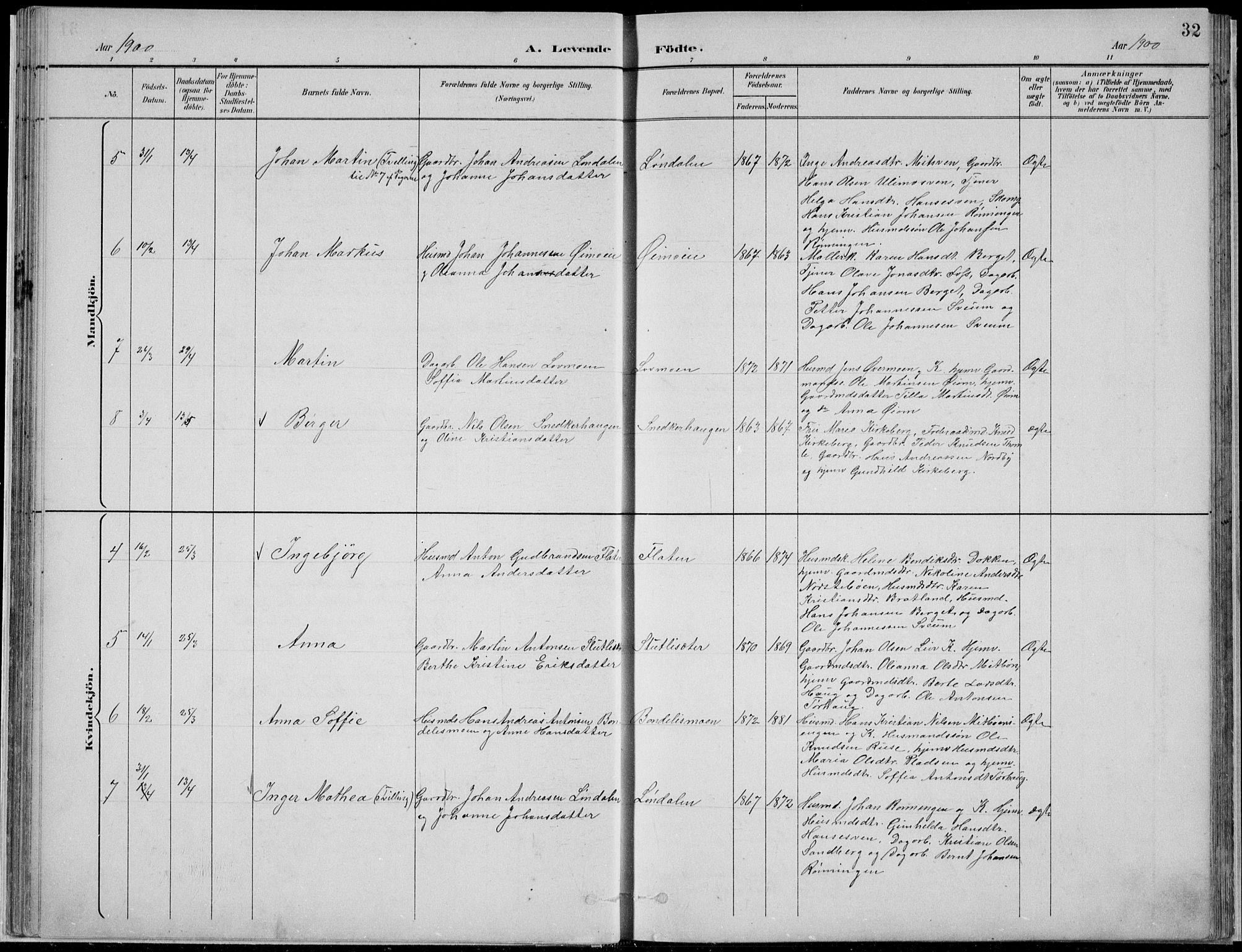 Nordre Land prestekontor, AV/SAH-PREST-124/H/Ha/Hab/L0013: Parish register (copy) no. 13, 1891-1904, p. 32