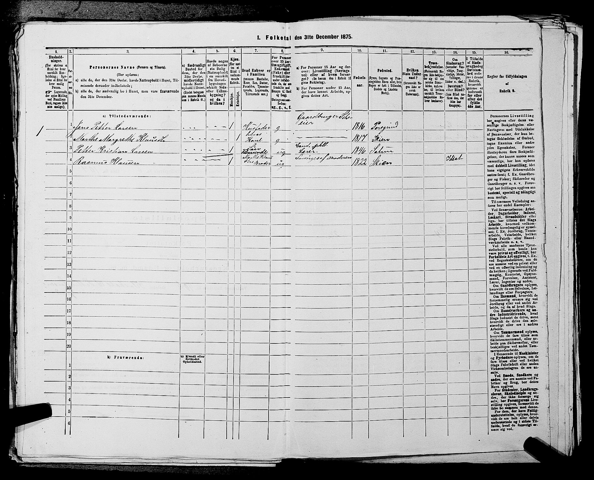 SAKO, 1875 census for 0818P Solum, 1875, p. 1211