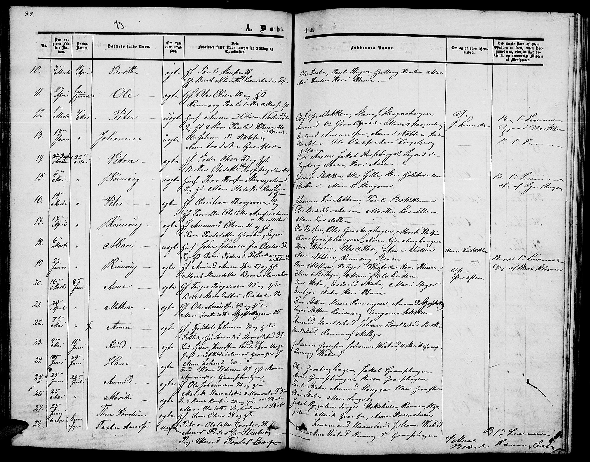 Nord-Fron prestekontor, SAH/PREST-080/H/Ha/Hab/L0002: Parish register (copy) no. 2, 1851-1883, p. 84