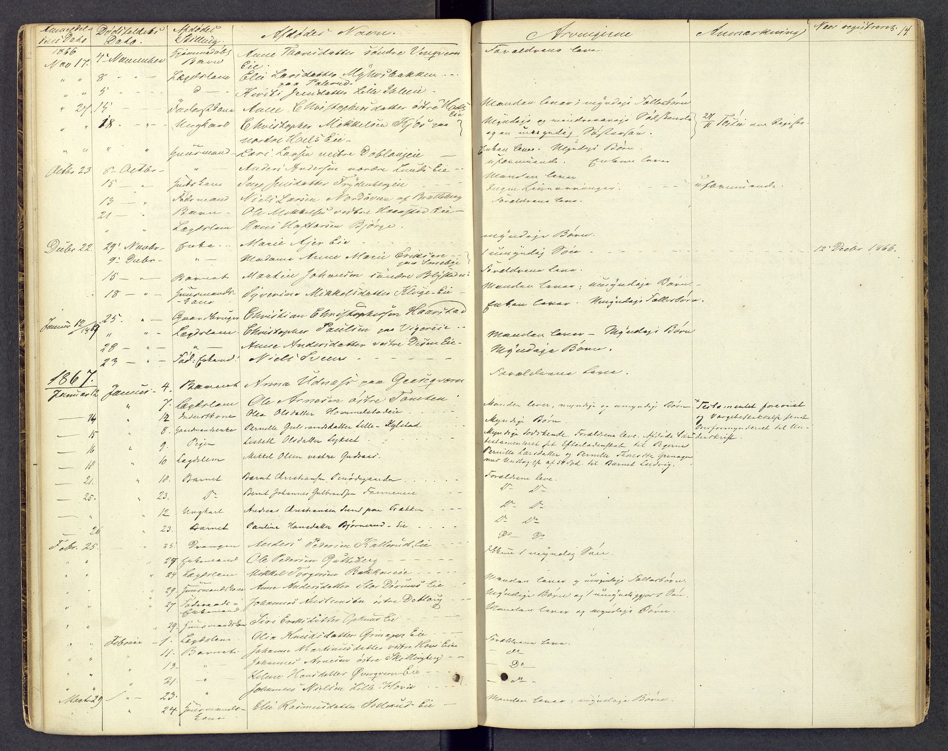 Hamar sorenskriveri, AV/SAH-TING-030/J/Je/L0001: Dødsfallsprotokoll, 1862-1873, p. 14