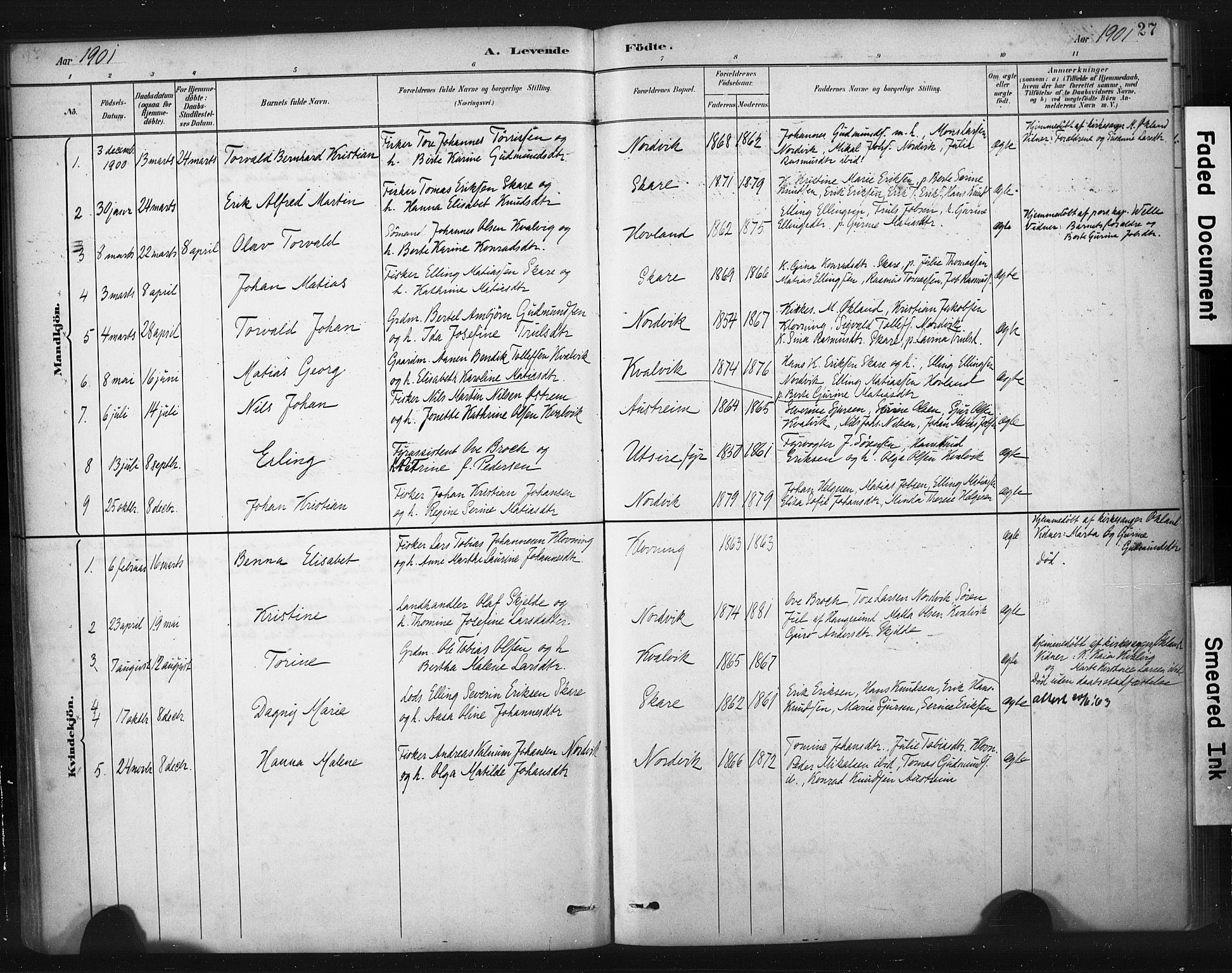 Torvastad sokneprestkontor, AV/SAST-A -101857/H/Ha/Haa/L0016: Parish register (official) no. A 15, 1883-1903, p. 27