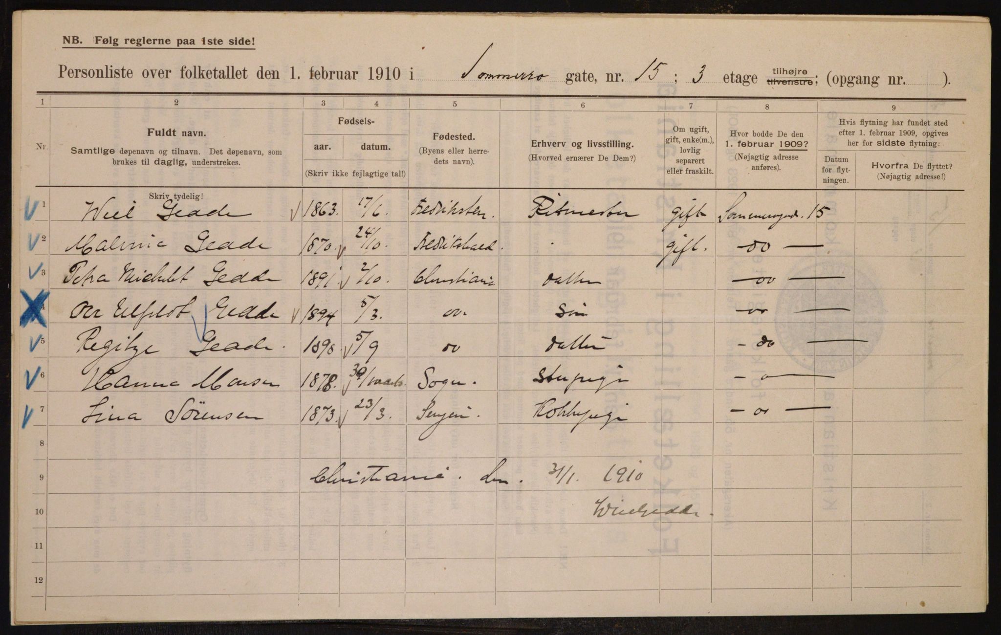 OBA, Municipal Census 1910 for Kristiania, 1910, p. 95043