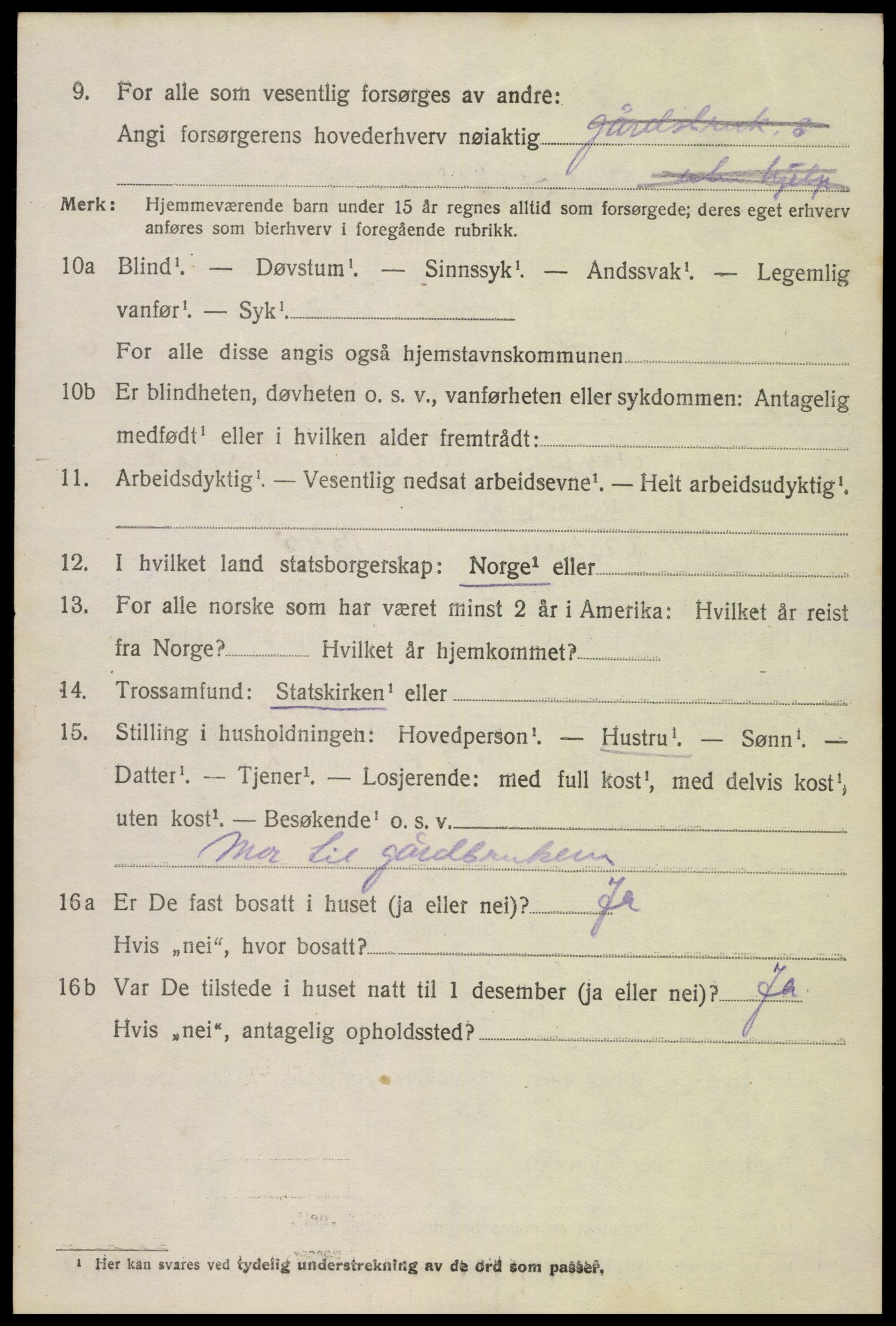 SAK, 1920 census for Hornnes, 1920, p. 1632