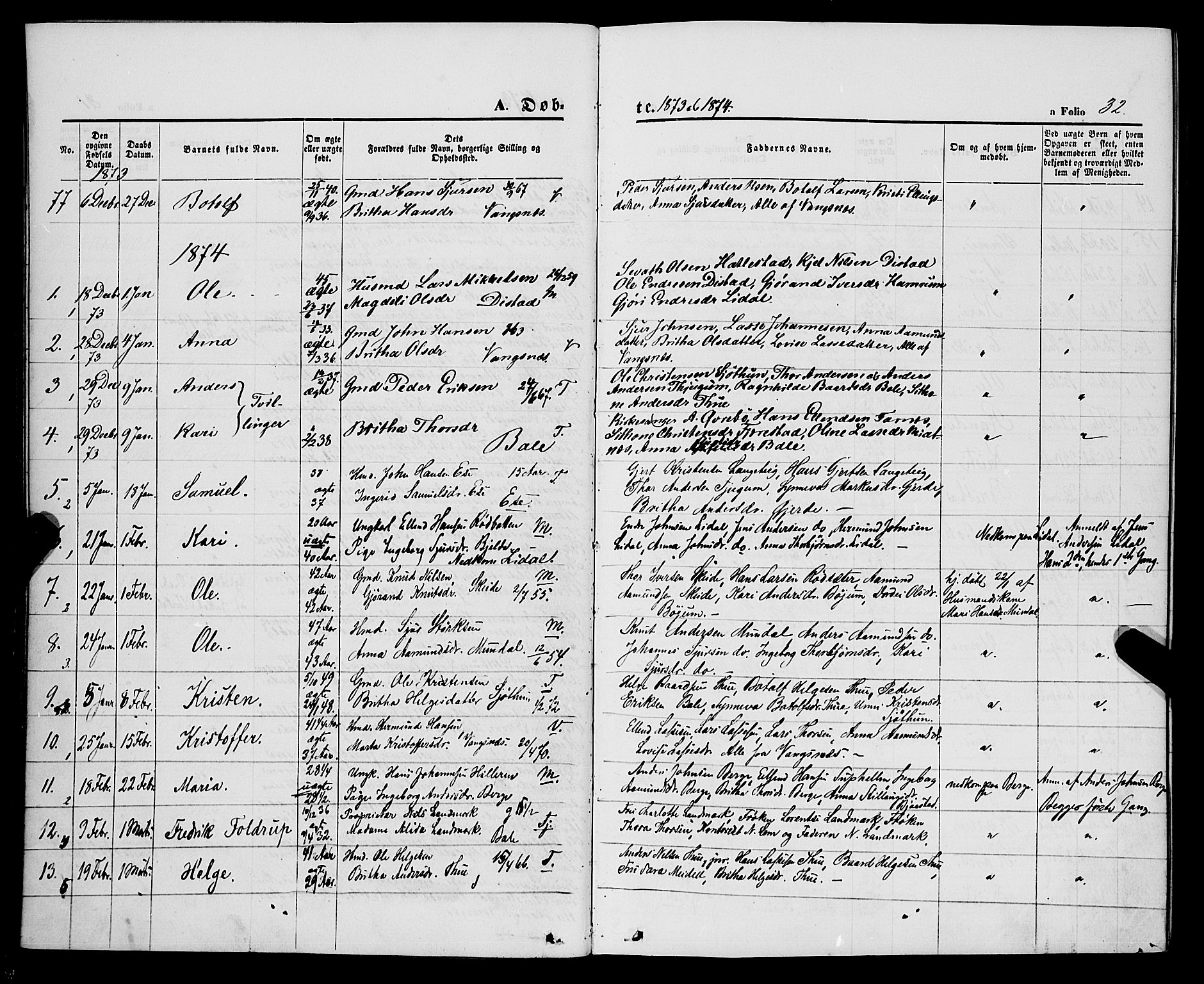 Balestrand sokneprestembete, AV/SAB-A-79601/H/Haa/Haaa/L0003: Parish register (official) no. A 3, 1867-1878, p. 32