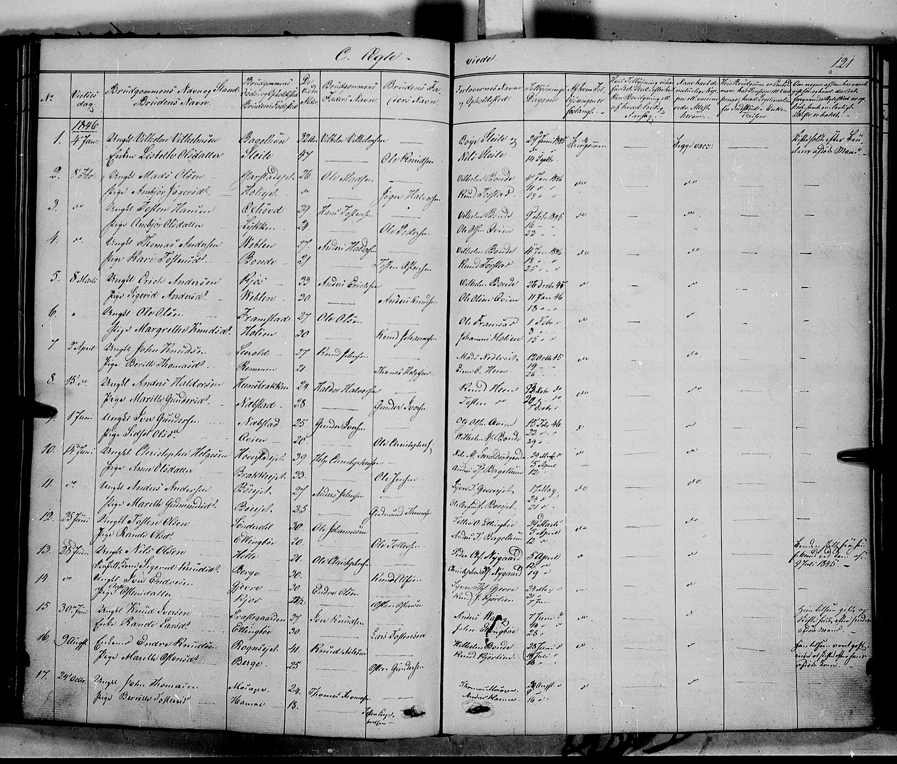 Vang prestekontor, Valdres, SAH/PREST-140/H/Ha/L0006: Parish register (official) no. 6, 1846-1864, p. 121