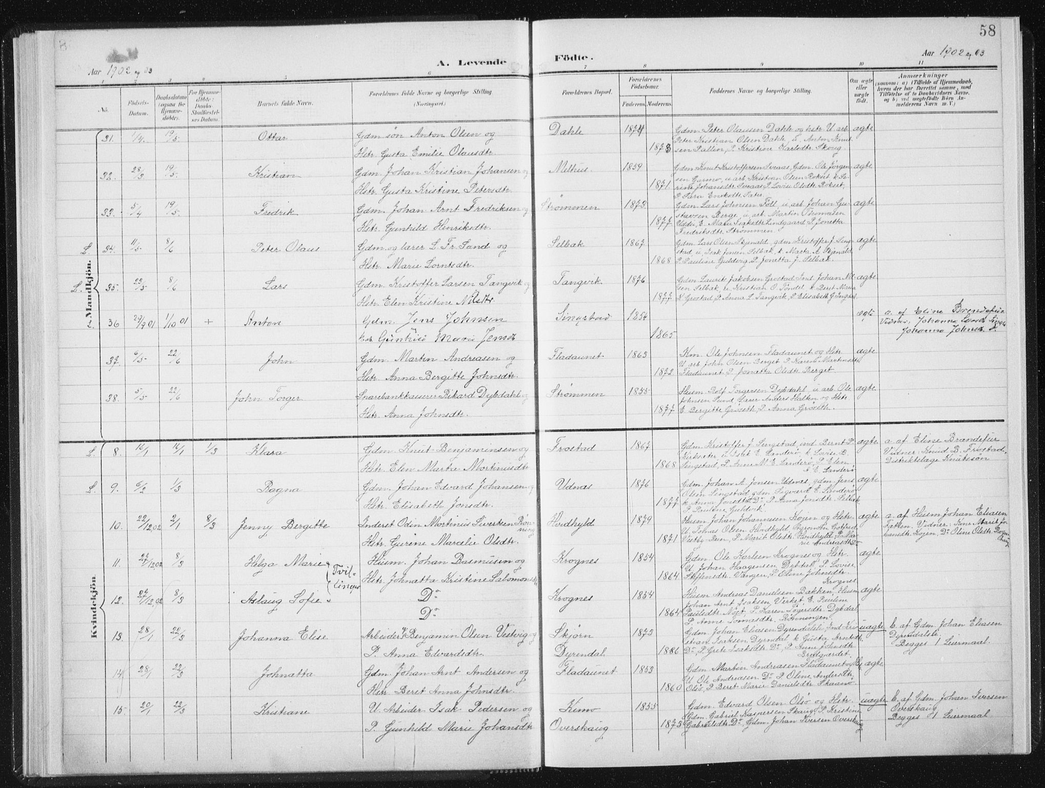 Ministerialprotokoller, klokkerbøker og fødselsregistre - Sør-Trøndelag, AV/SAT-A-1456/647/L0635: Parish register (official) no. 647A02, 1896-1911, p. 58