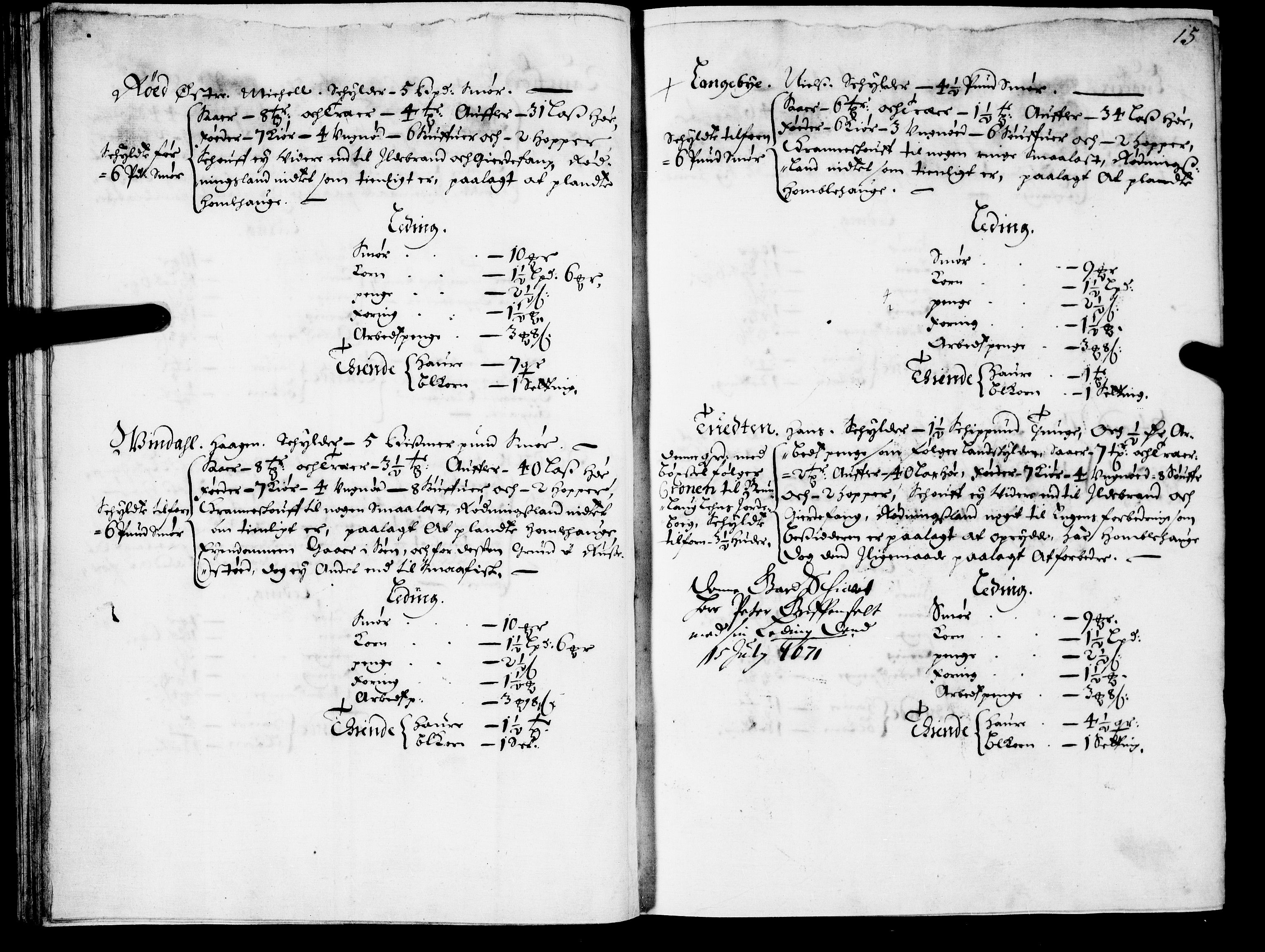 Rentekammeret inntil 1814, Realistisk ordnet avdeling, AV/RA-EA-4070/N/Nb/Nba/L0021: Brunla len, 1667, p. 14b-15a