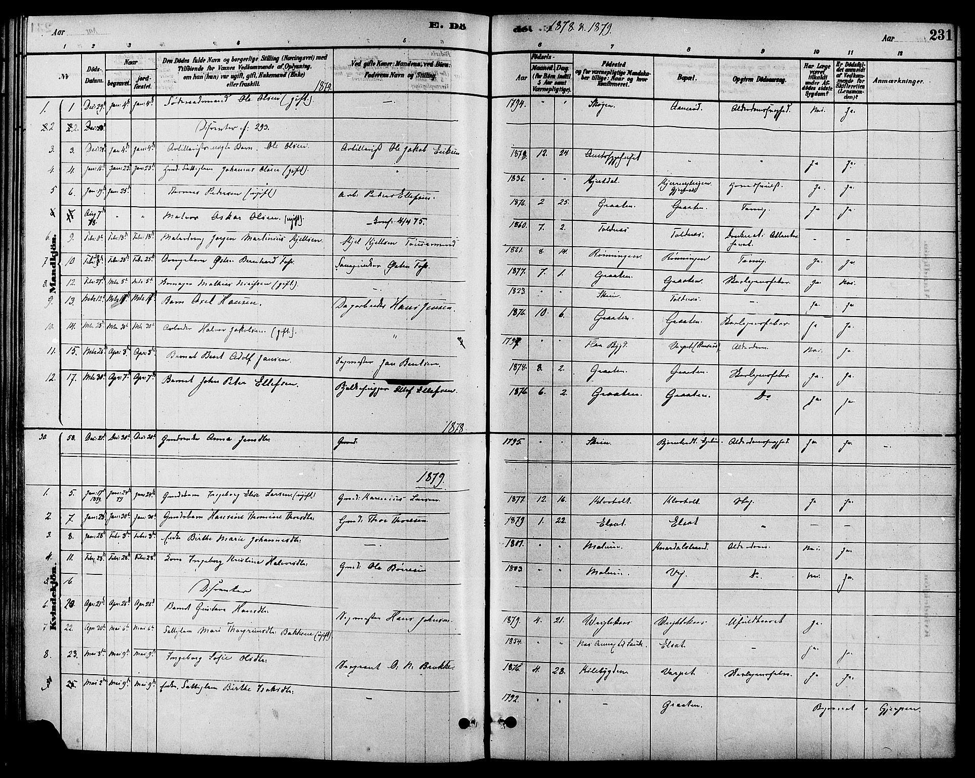 Solum kirkebøker, SAKO/A-306/F/Fa/L0009: Parish register (official) no. I 9, 1877-1887, p. 231
