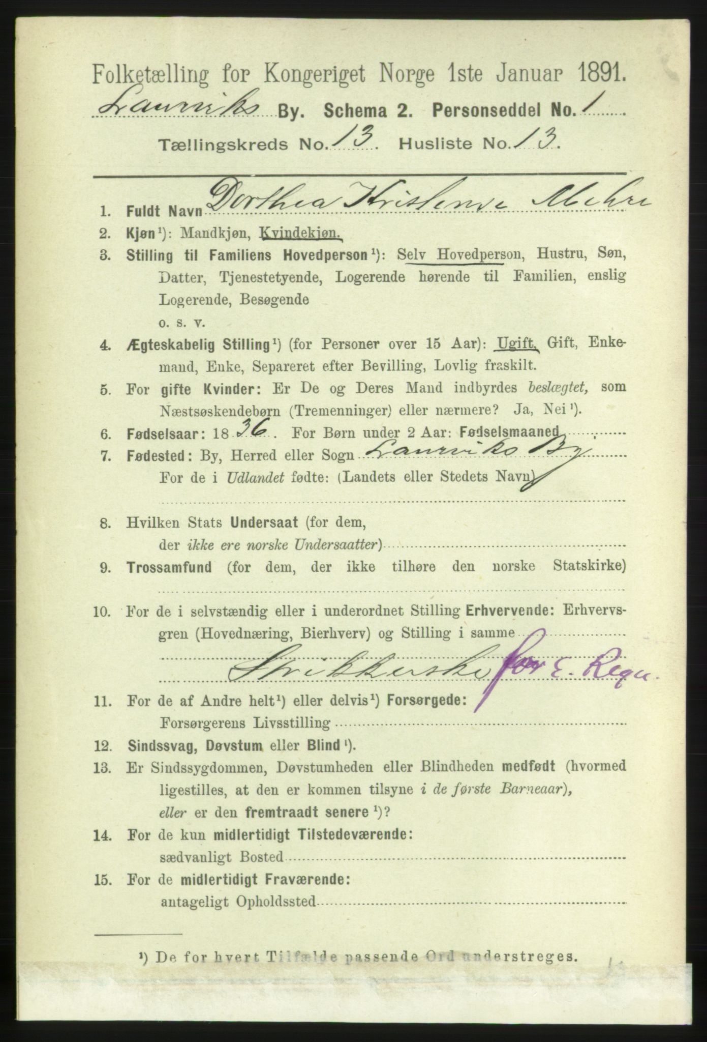 RA, 1891 census for 0707 Larvik, 1891, p. 10644