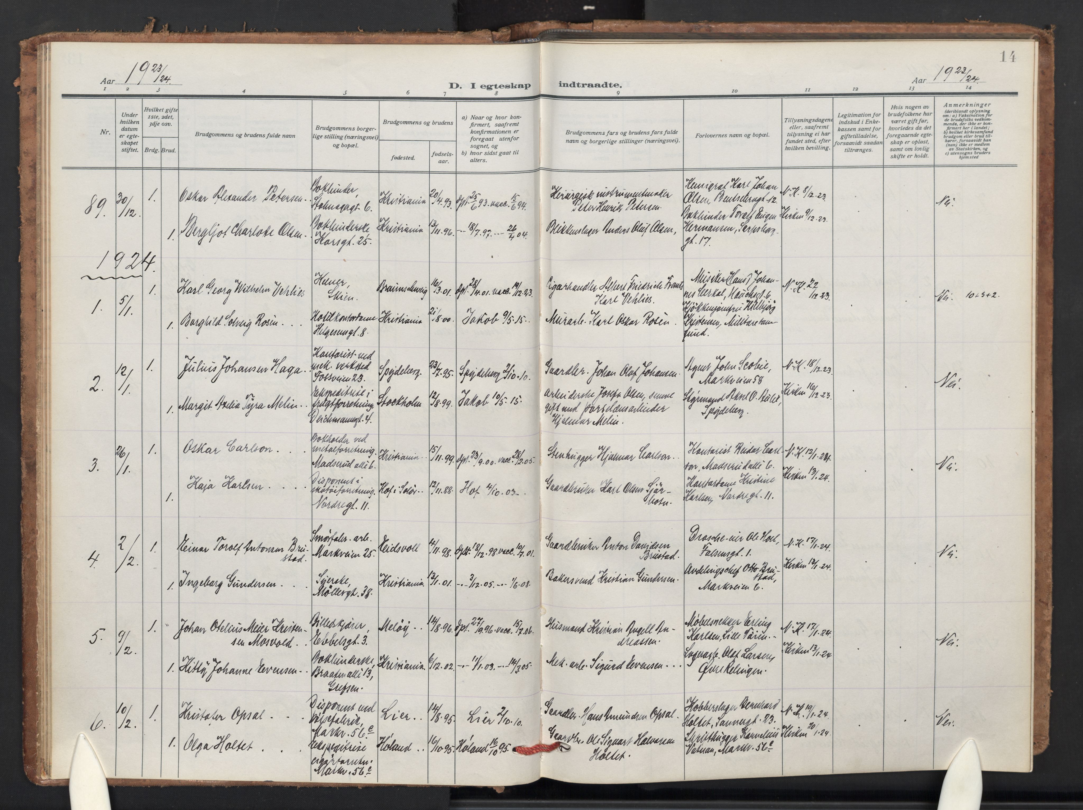 Jakob prestekontor Kirkebøker, AV/SAO-A-10850/F/Fa/L0018: Parish register (official) no. 18, 1923-1936, p. 14