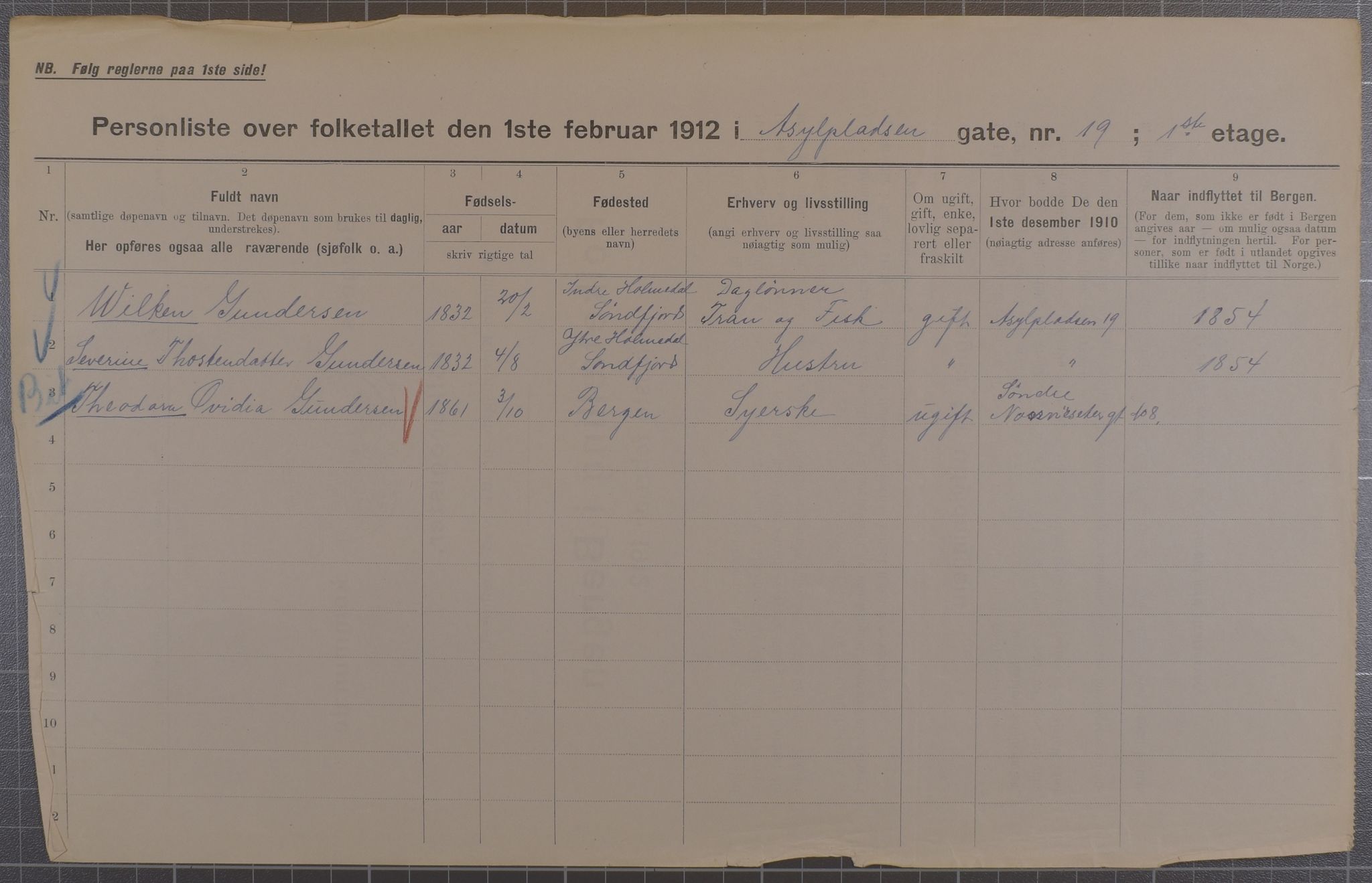 SAB, Municipal Census 1912 for Bergen, 1912, p. 1689