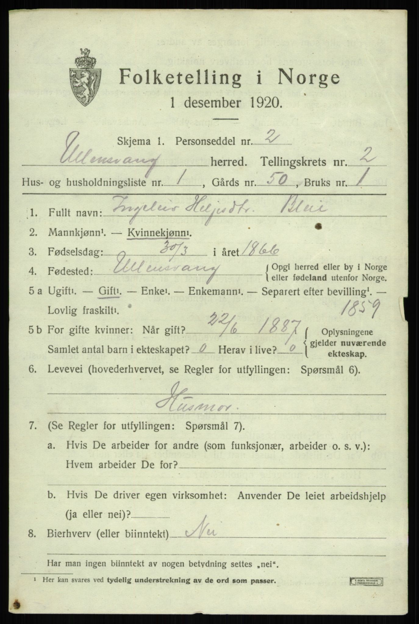 SAB, 1920 census for Ullensvang, 1920, p. 914