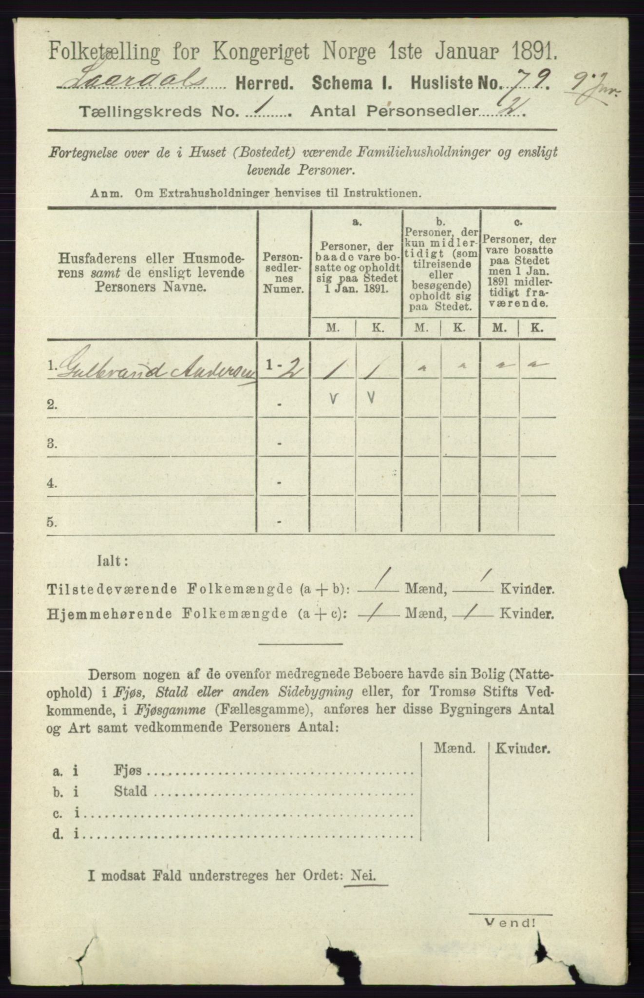 RA, 1891 census for 0833 Lårdal, 1891, p. 96
