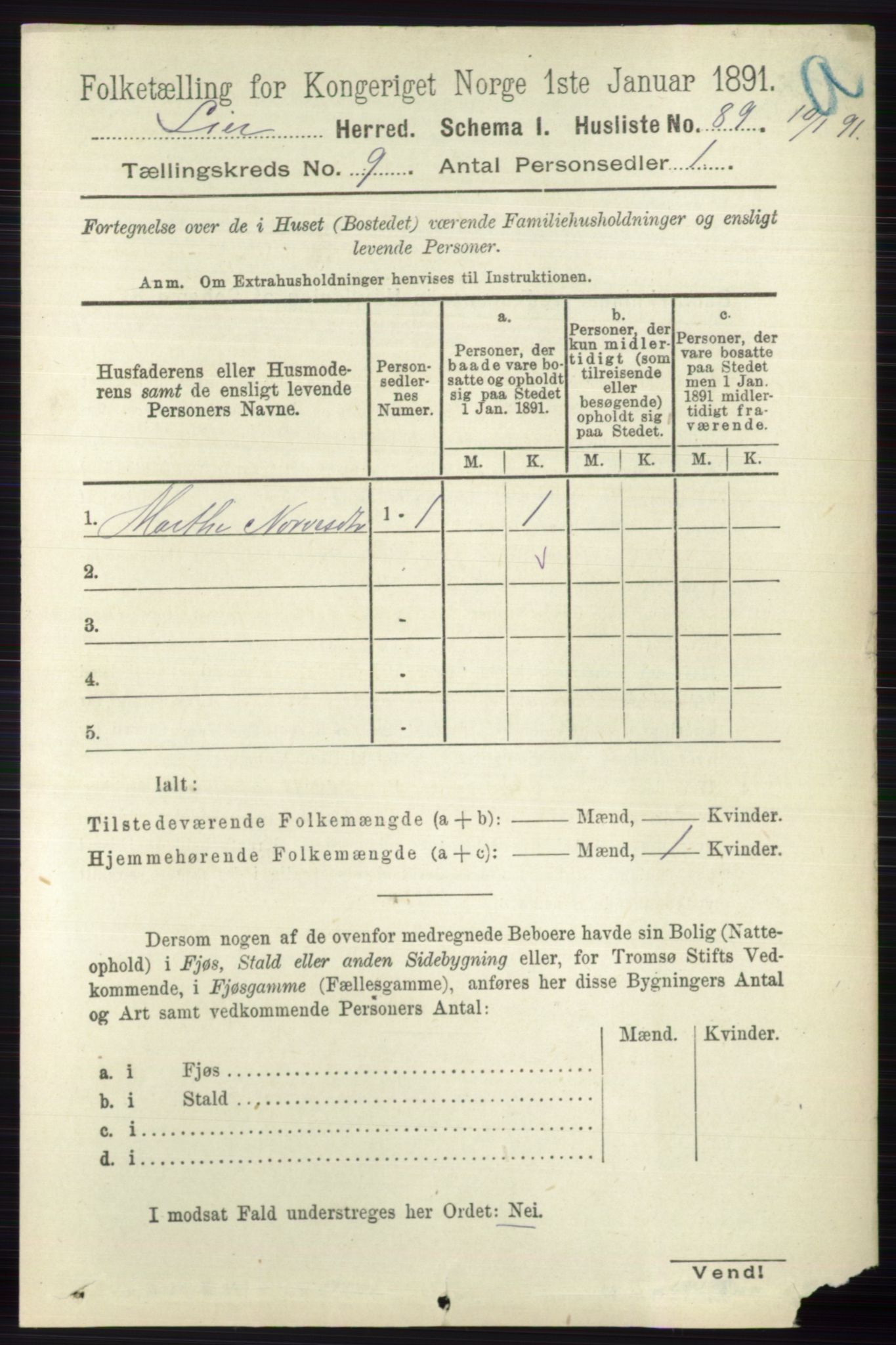 RA, 1891 census for 0626 Lier, 1891, p. 5635