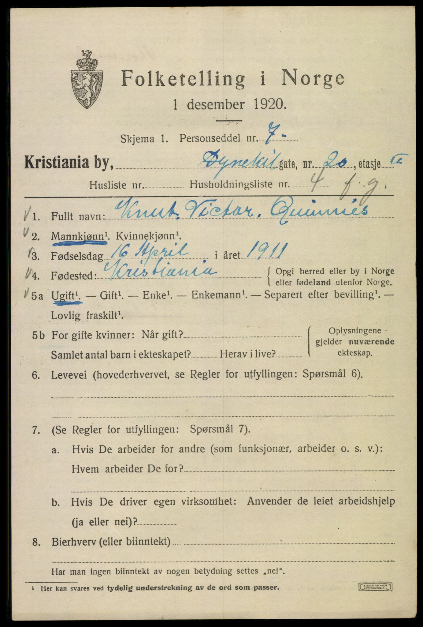 SAO, 1920 census for Kristiania, 1920, p. 205353