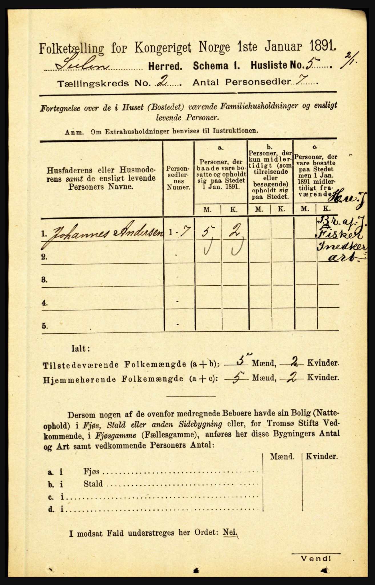 RA, 1891 census for 1412 Solund, 1891, p. 523