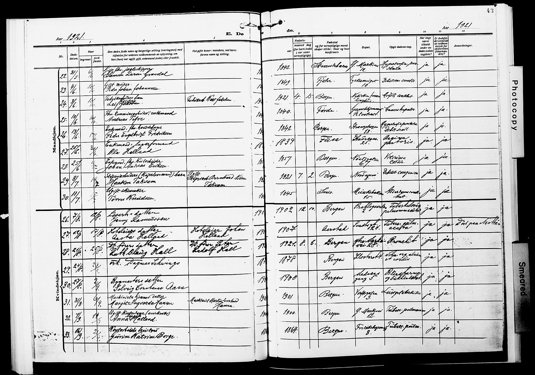 Nykirken Sokneprestembete, AV/SAB-A-77101/H/Hab: Parish register (copy) no. E 2, 1918-1924, p. 43