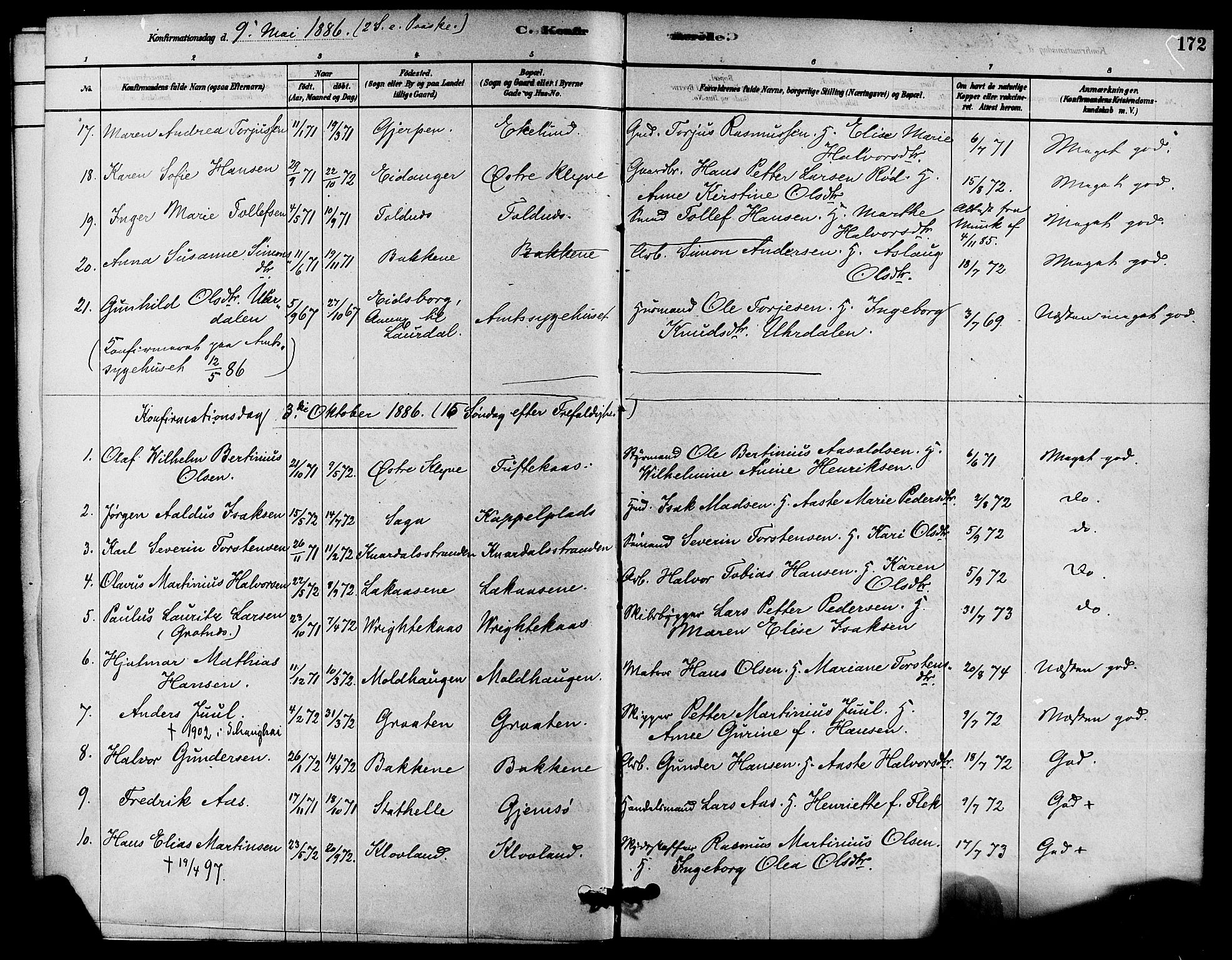 Solum kirkebøker, AV/SAKO-A-306/F/Fa/L0009: Parish register (official) no. I 9, 1877-1887, p. 172