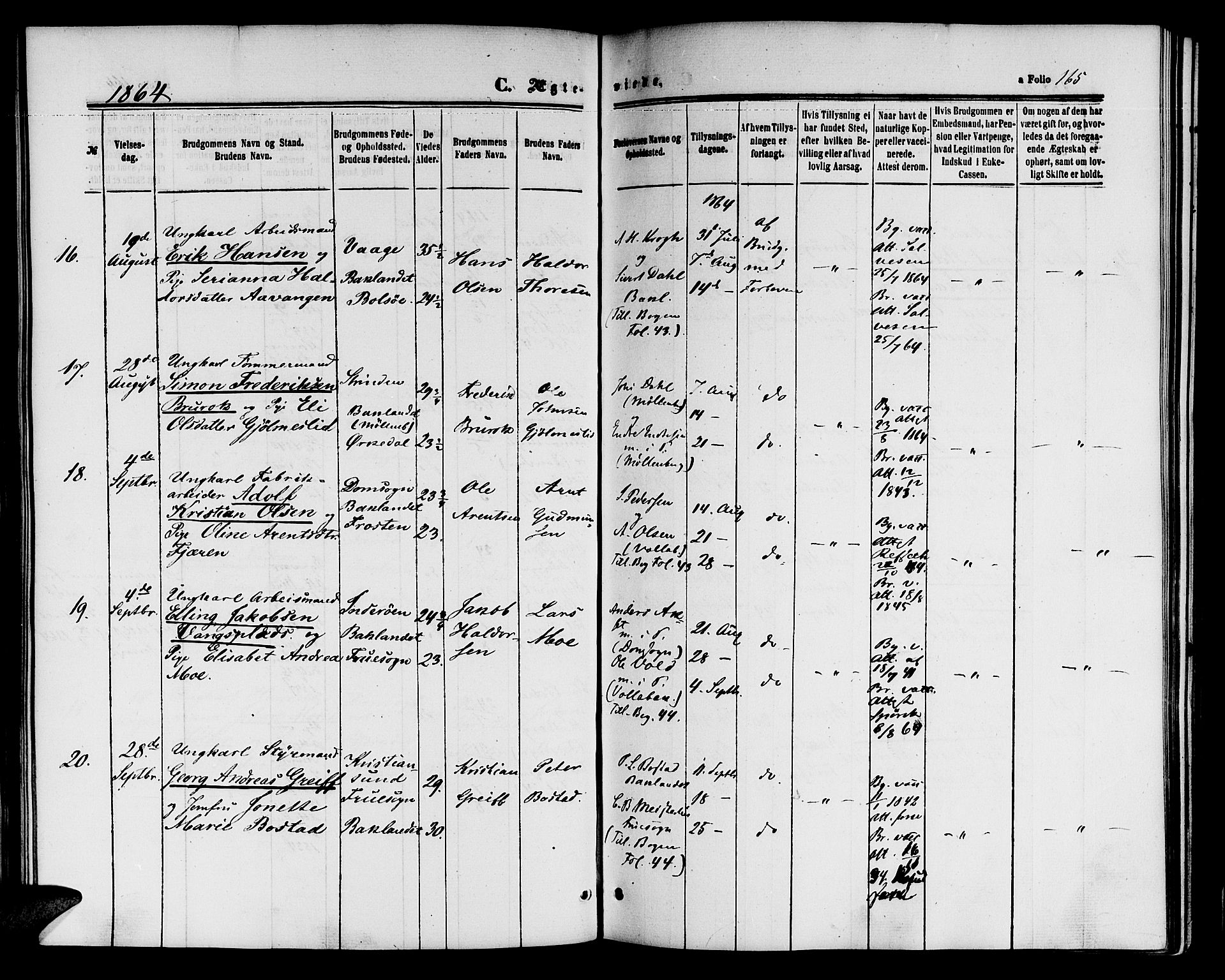 Ministerialprotokoller, klokkerbøker og fødselsregistre - Sør-Trøndelag, SAT/A-1456/604/L0185: Parish register (official) no. 604A06, 1861-1865, p. 165