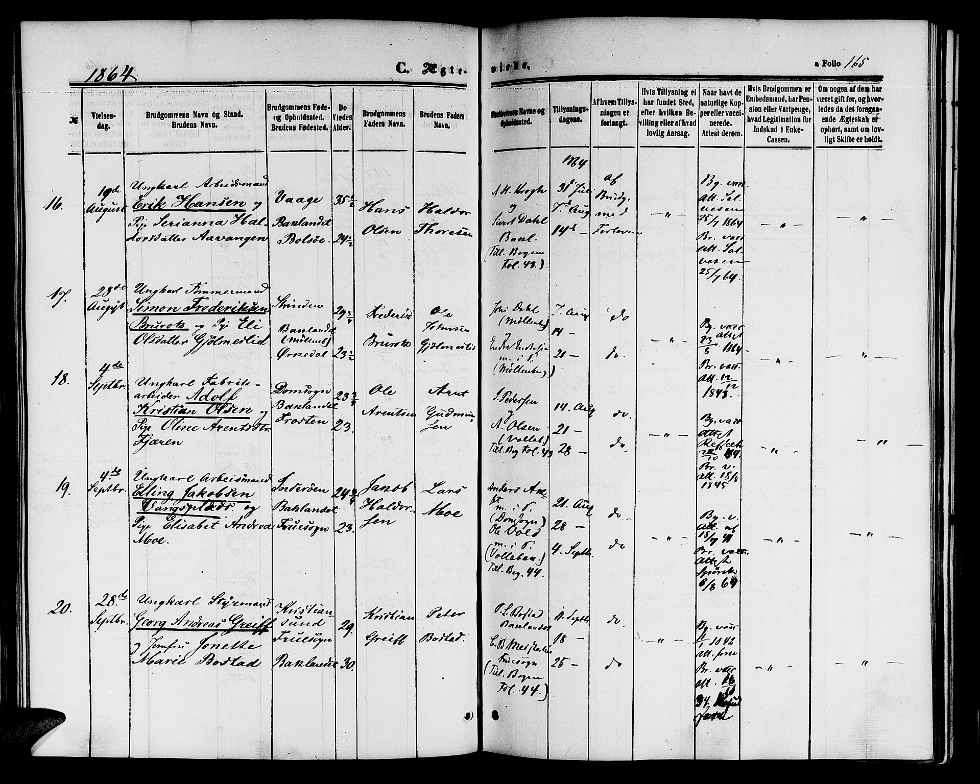 Ministerialprotokoller, klokkerbøker og fødselsregistre - Sør-Trøndelag, AV/SAT-A-1456/604/L0185: Parish register (official) no. 604A06, 1861-1865, p. 165