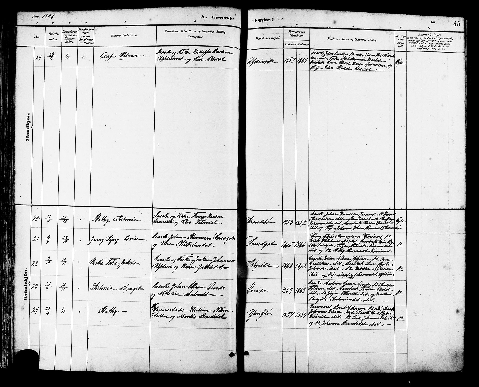 Ministerialprotokoller, klokkerbøker og fødselsregistre - Møre og Romsdal, AV/SAT-A-1454/509/L0112: Parish register (copy) no. 509C02, 1883-1922, p. 45