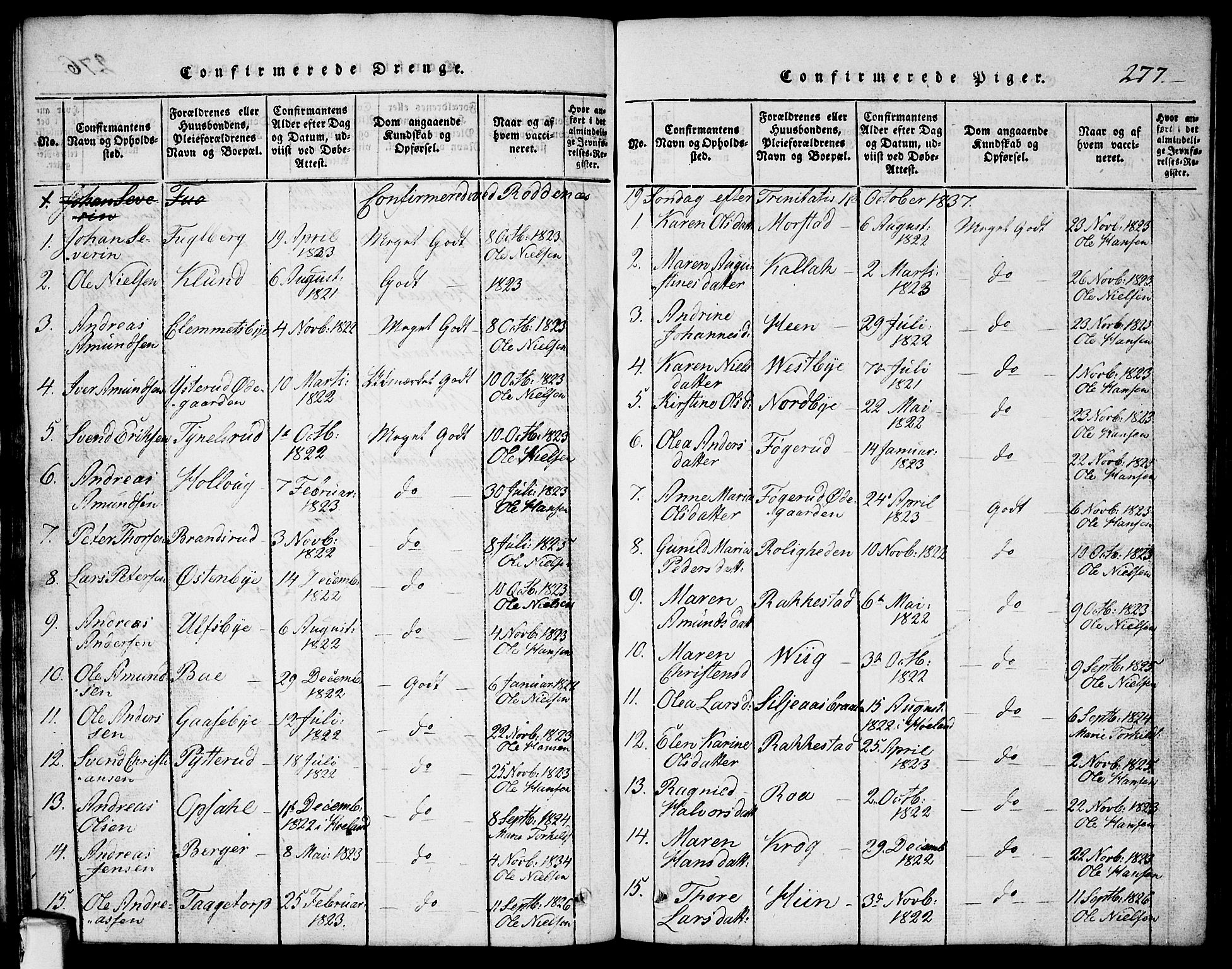 Rødenes prestekontor Kirkebøker, AV/SAO-A-2005/G/Ga/L0001: Parish register (copy) no.  I 1, 1814-1841, p. 277