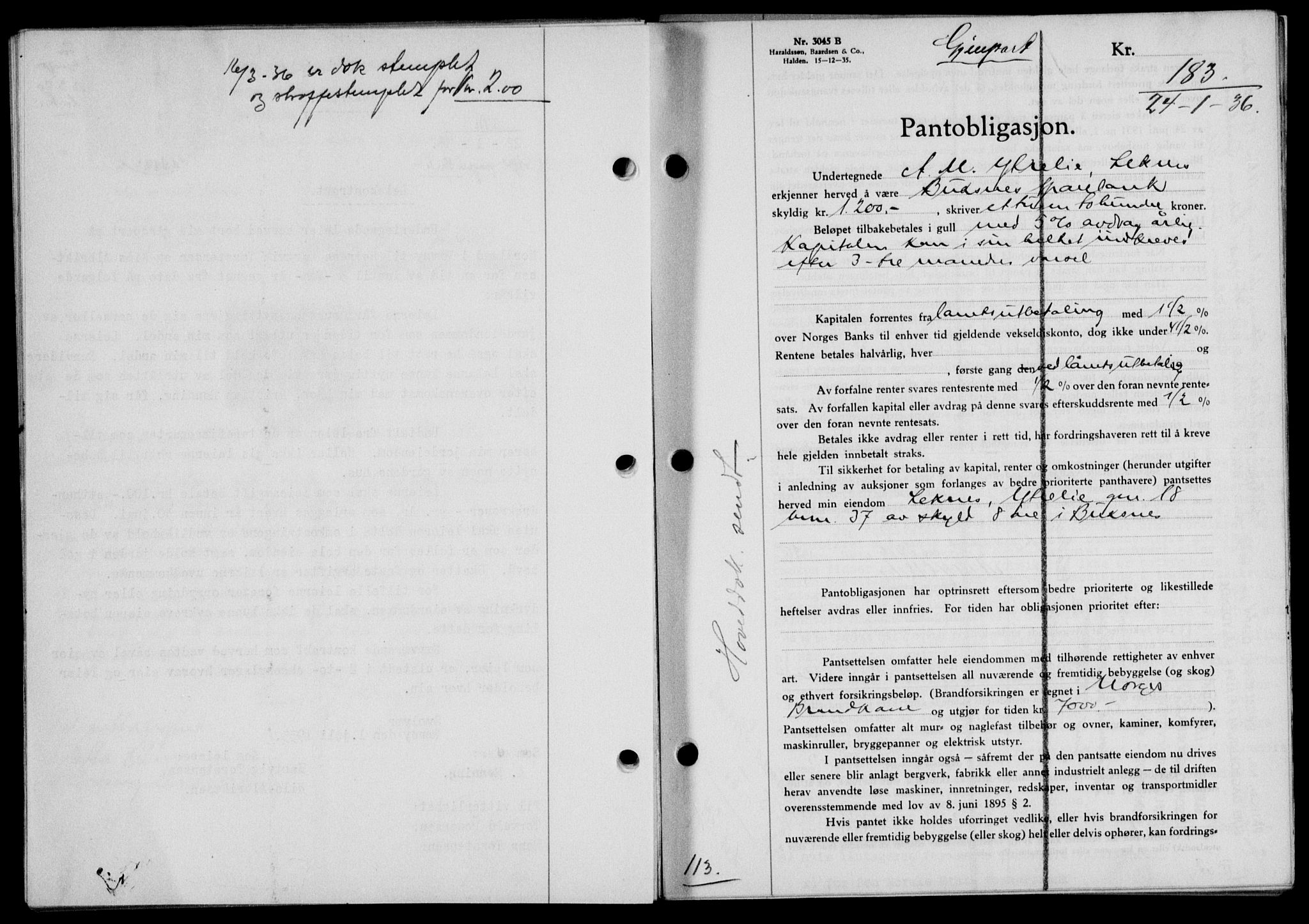 Lofoten sorenskriveri, SAT/A-0017/1/2/2C/L0033b: Mortgage book no. 33b, 1936-1936, Diary no: : 183/1936