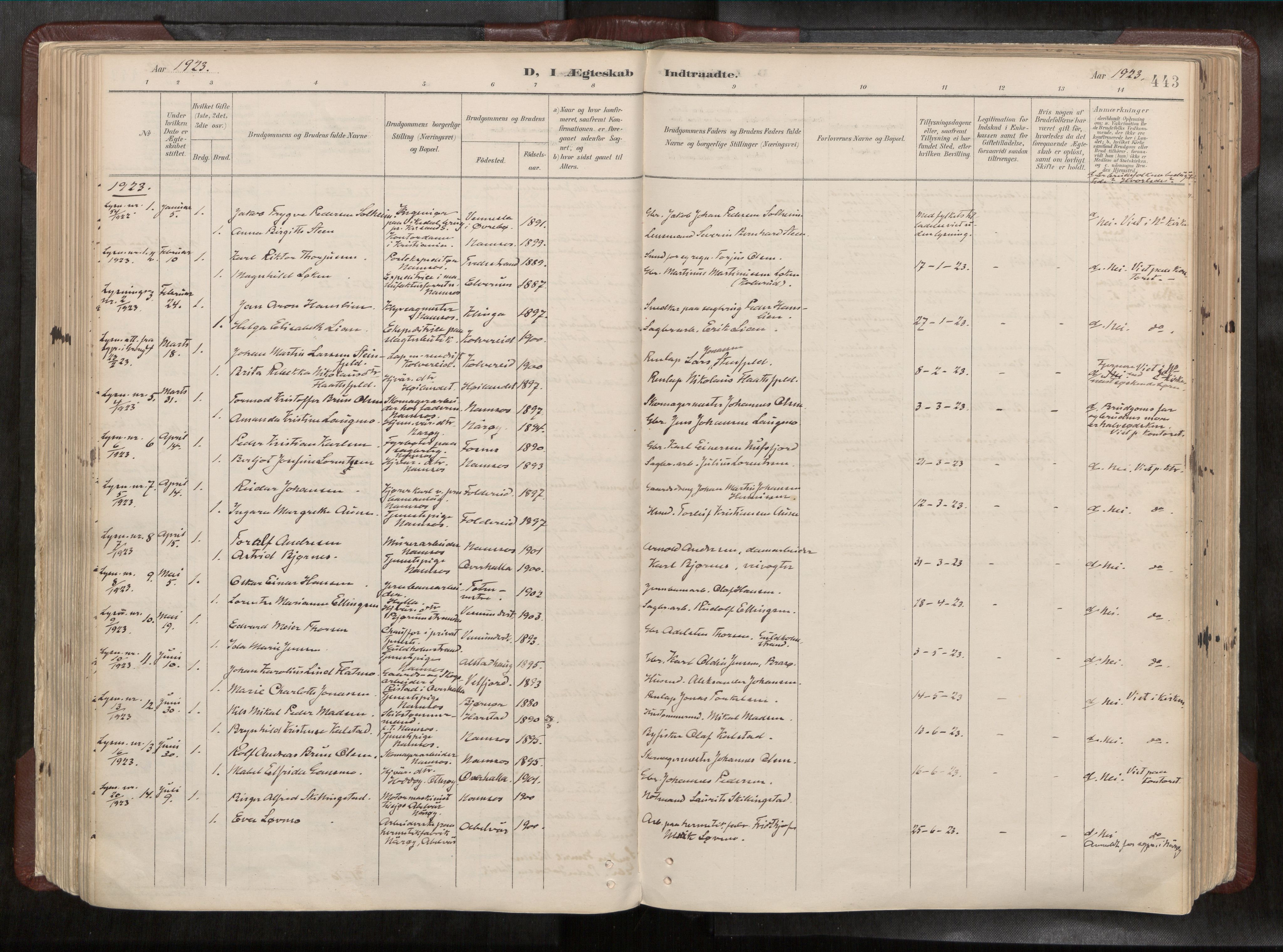 Ministerialprotokoller, klokkerbøker og fødselsregistre - Nord-Trøndelag, SAT/A-1458/768/L0579a: Parish register (official) no. 768A14, 1887-1931, p. 443