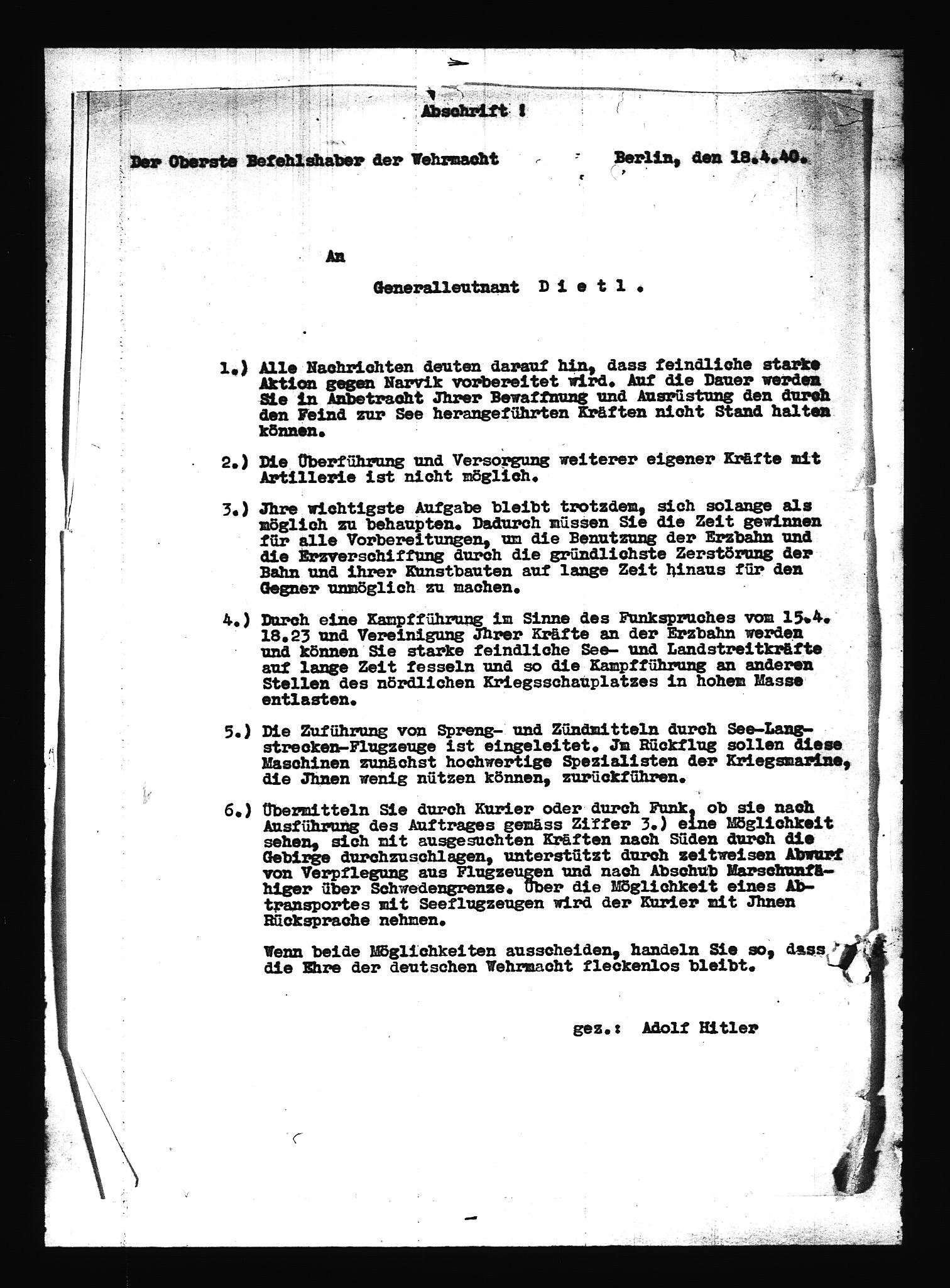 Documents Section, RA/RAFA-2200/V/L0086: Amerikansk mikrofilm "Captured German Documents".
Box No. 725.  FKA jnr. 601/1954., 1940, p. 371