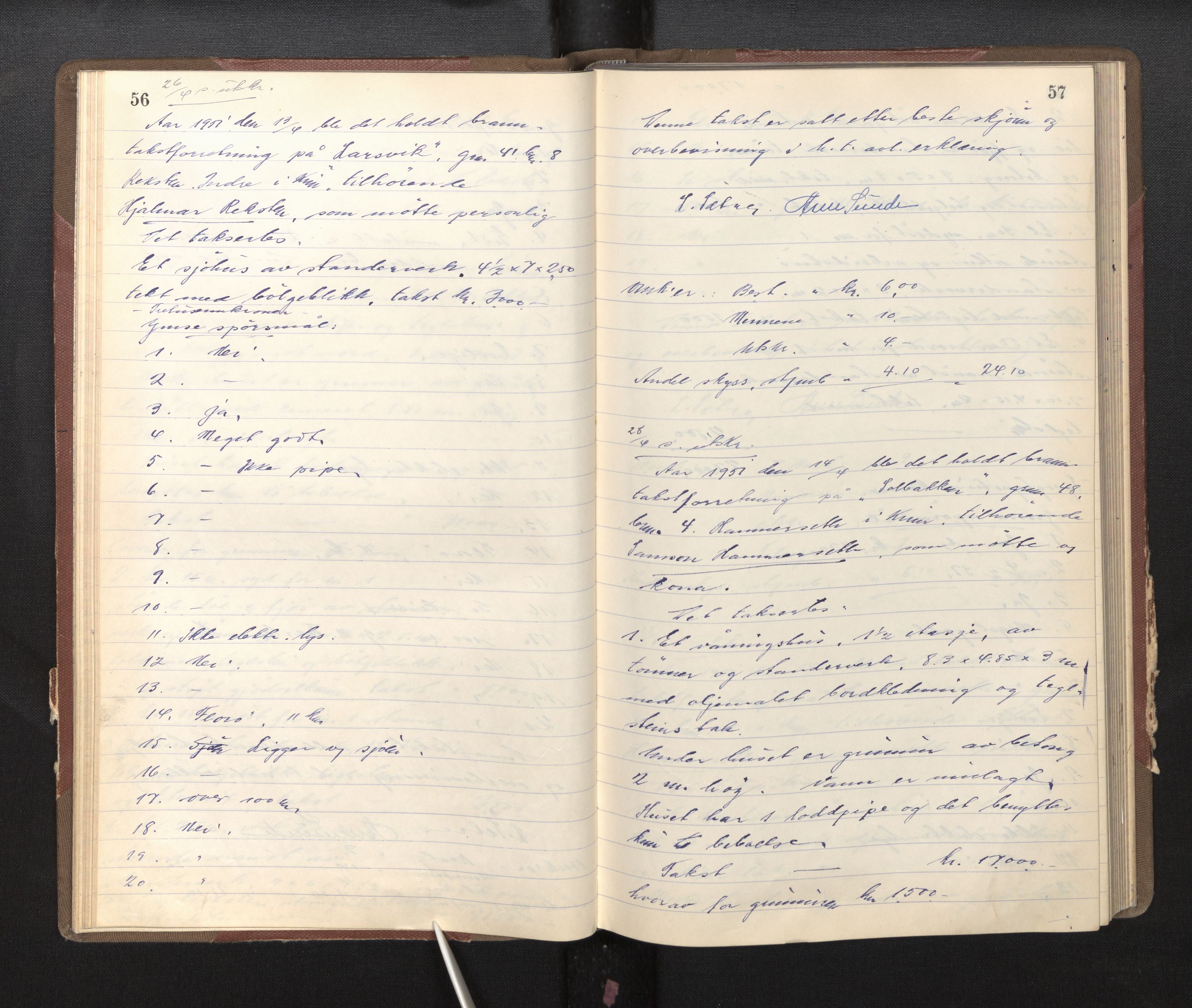 Lensmannen i Kinn, AV/SAB-A-28801/0012/L0004c: Branntakstprotokoll, 1950-1953, p. 56-57