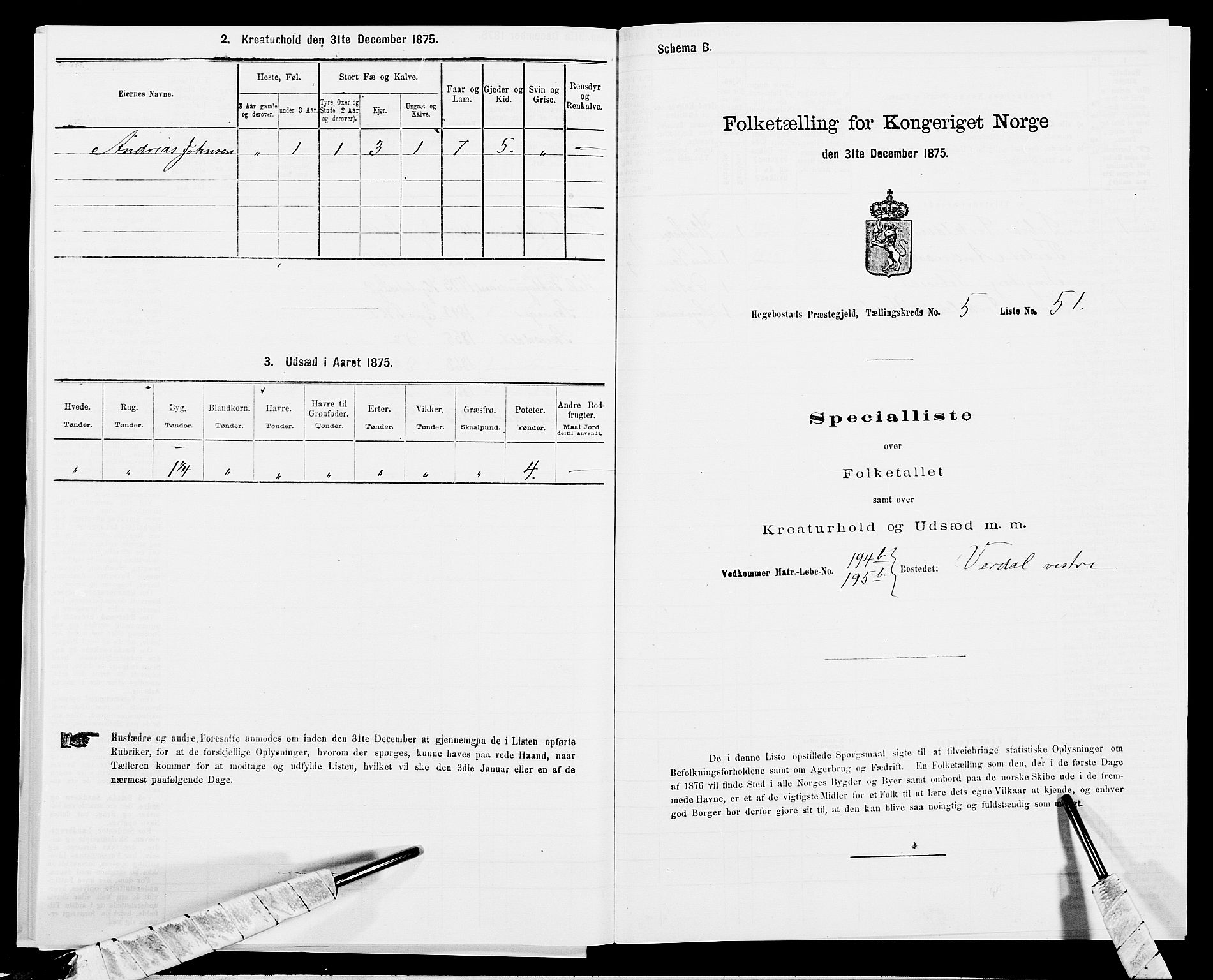 SAK, 1875 census for 1034P Hægebostad, 1875, p. 571