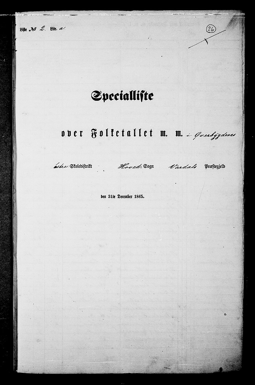 RA, 1865 census for Vardal/Vardal og Hunn, 1865, p. 22