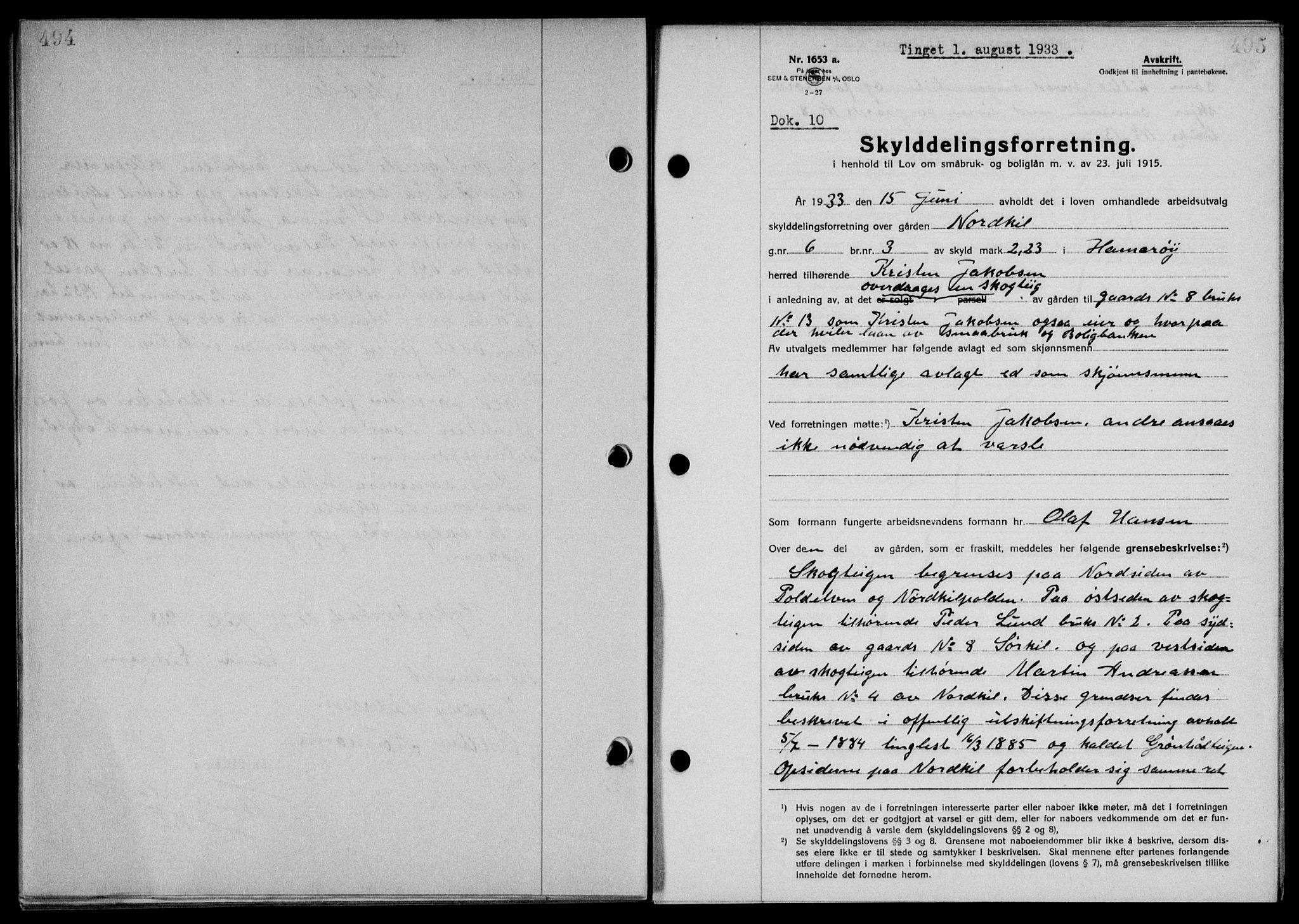 Steigen og Ofoten sorenskriveri, AV/SAT-A-0030/1/2/2C/L0023/0002: Mortgage book no. 26-II og 27, 1933-1934, Deed date: 01.08.1933