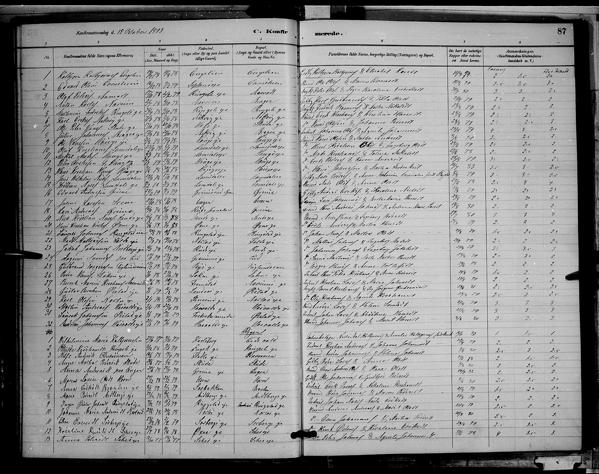 Søndre Land prestekontor, AV/SAH-PREST-122/L/L0002: Parish register (copy) no. 2, 1884-1900, p. 87