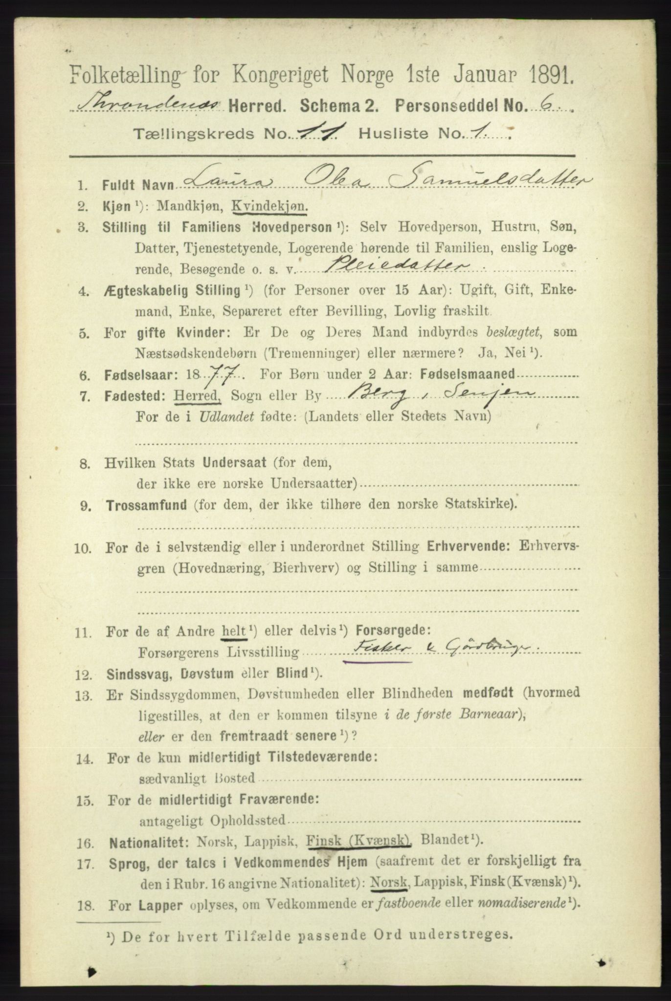 RA, 1891 census for 1914 Trondenes, 1891, p. 8004