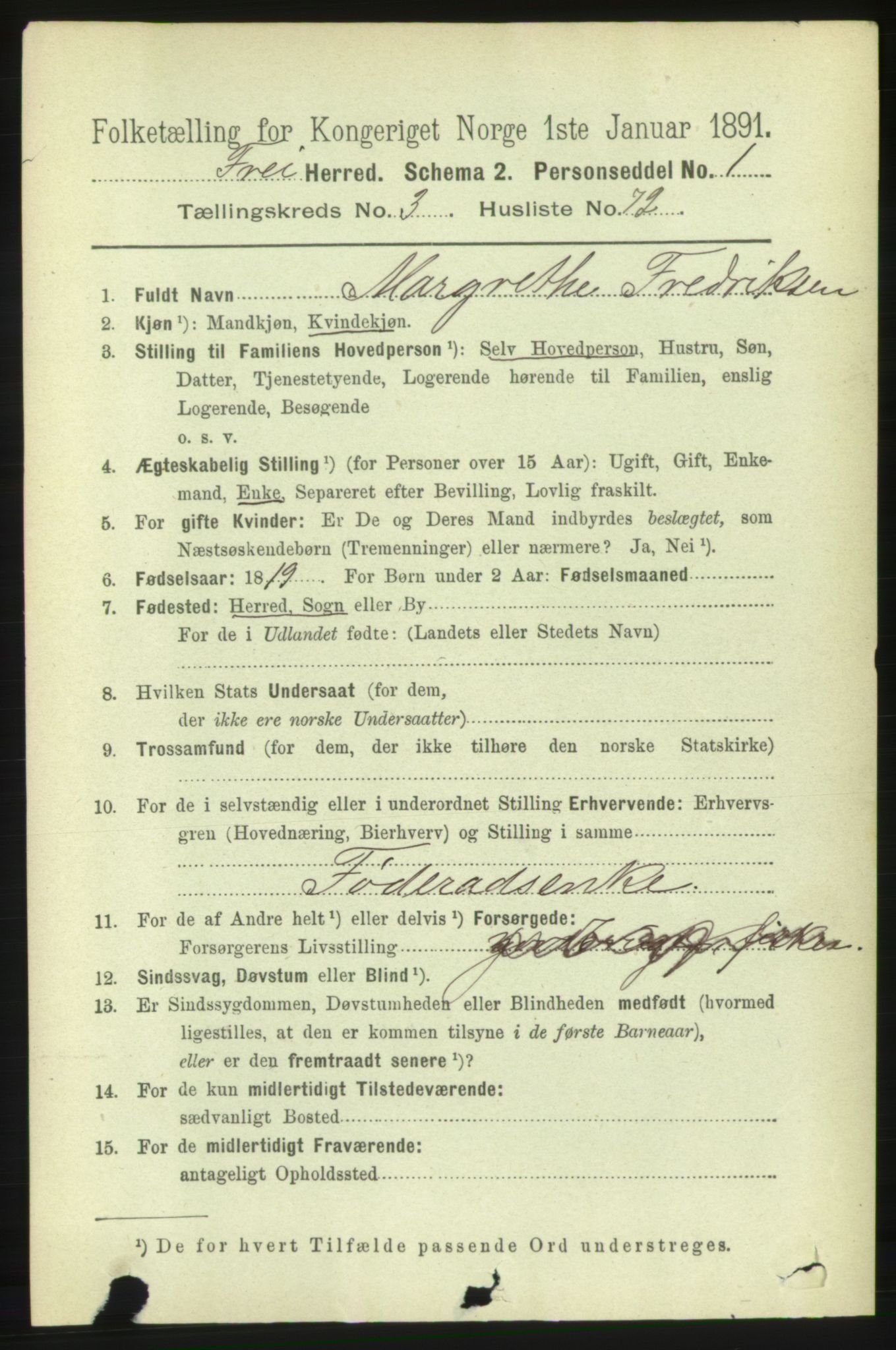 RA, 1891 census for 1556 Frei, 1891, p. 1611
