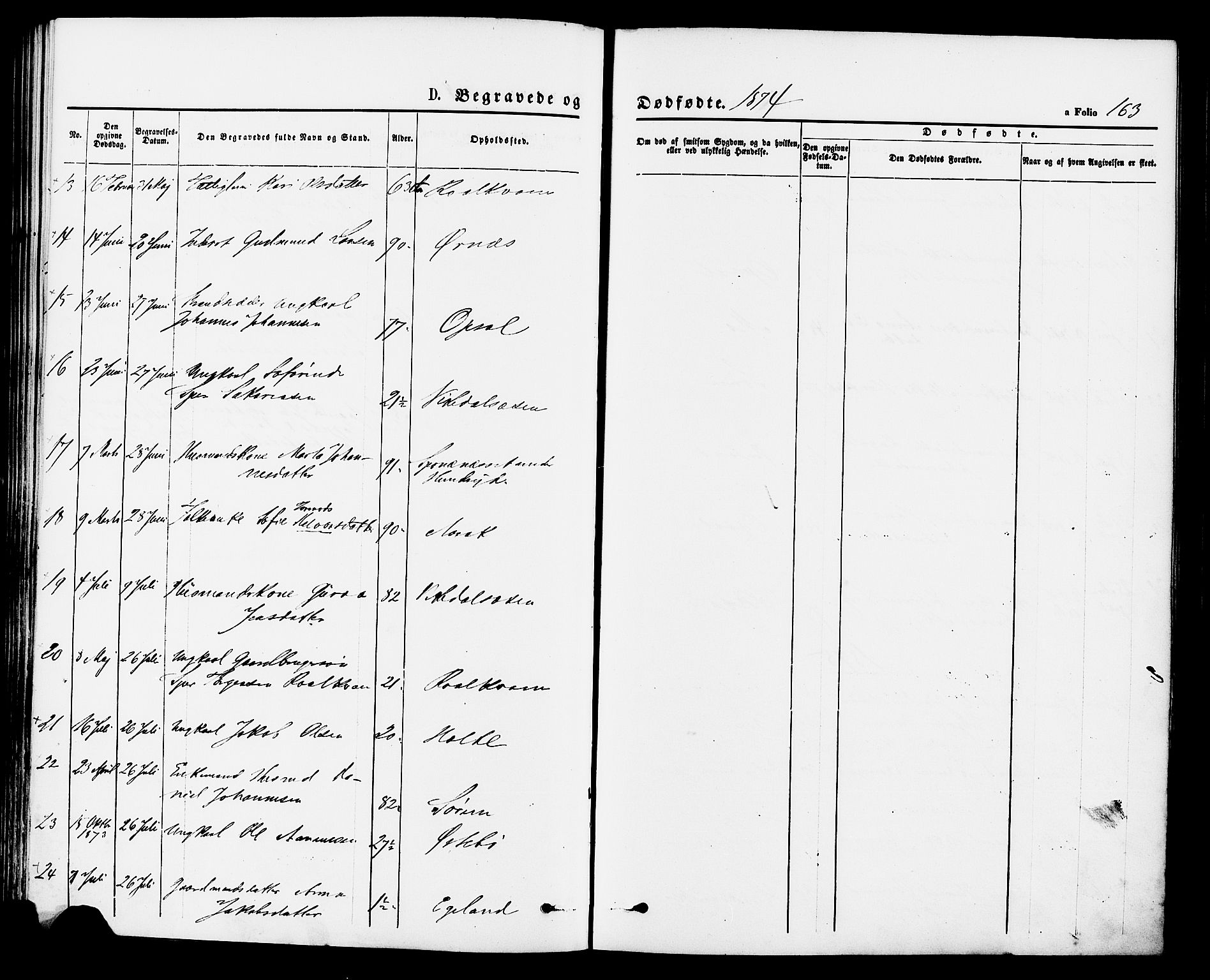 Vikedal sokneprestkontor, SAST/A-101840/01/IV: Parish register (official) no. A 7, 1868-1883, p. 163