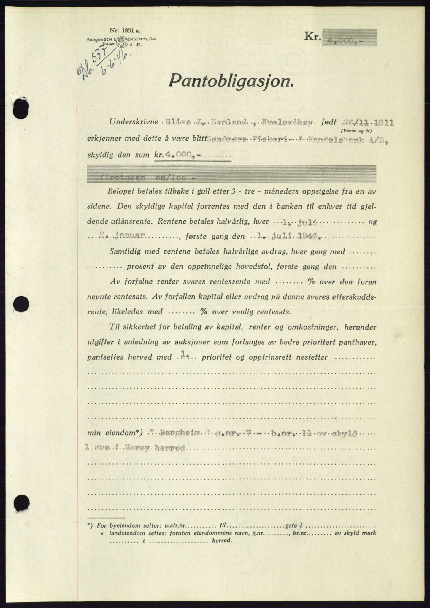 Søre Sunnmøre sorenskriveri, AV/SAT-A-4122/1/2/2C/L0114: Mortgage book no. 1-2B, 1943-1947, Diary no: : 577/1946