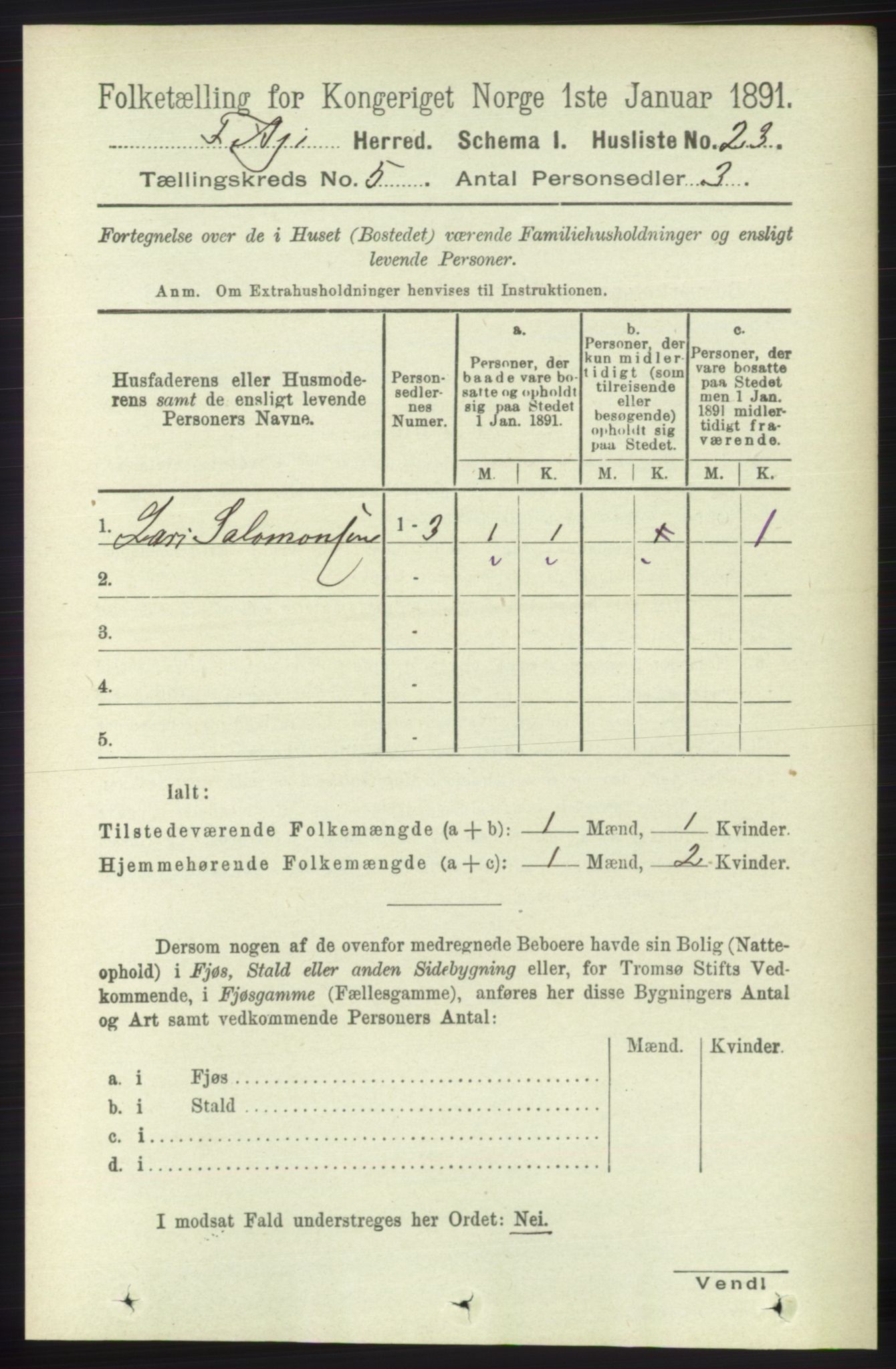 RA, 1891 census for 1222 Fitjar, 1891, p. 1699