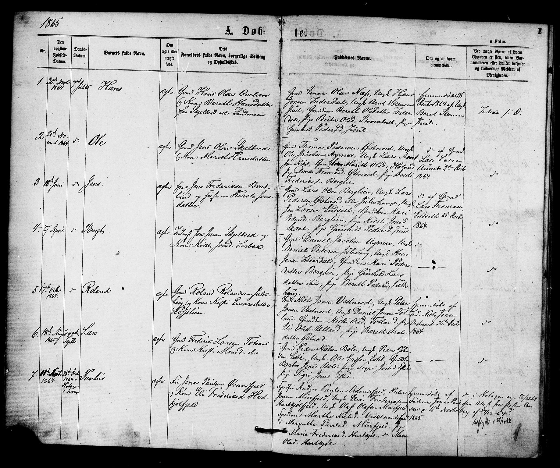Ministerialprotokoller, klokkerbøker og fødselsregistre - Nord-Trøndelag, SAT/A-1458/755/L0493: Parish register (official) no. 755A02, 1865-1881, p. 1