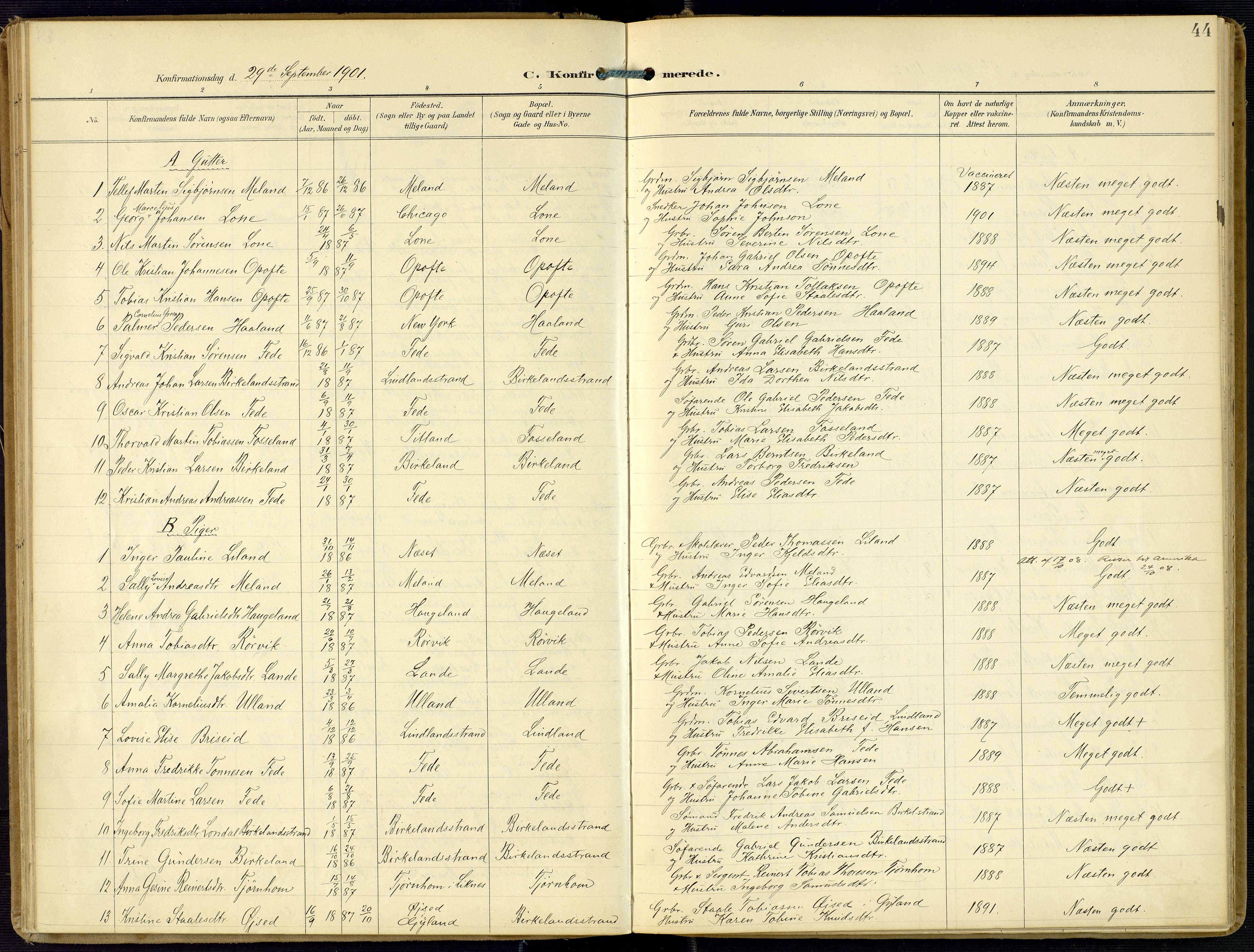 Kvinesdal sokneprestkontor, SAK/1111-0026/F/Fa/Faa/L0005: Parish register (official) no. A 5, 1898-1915, p. 44