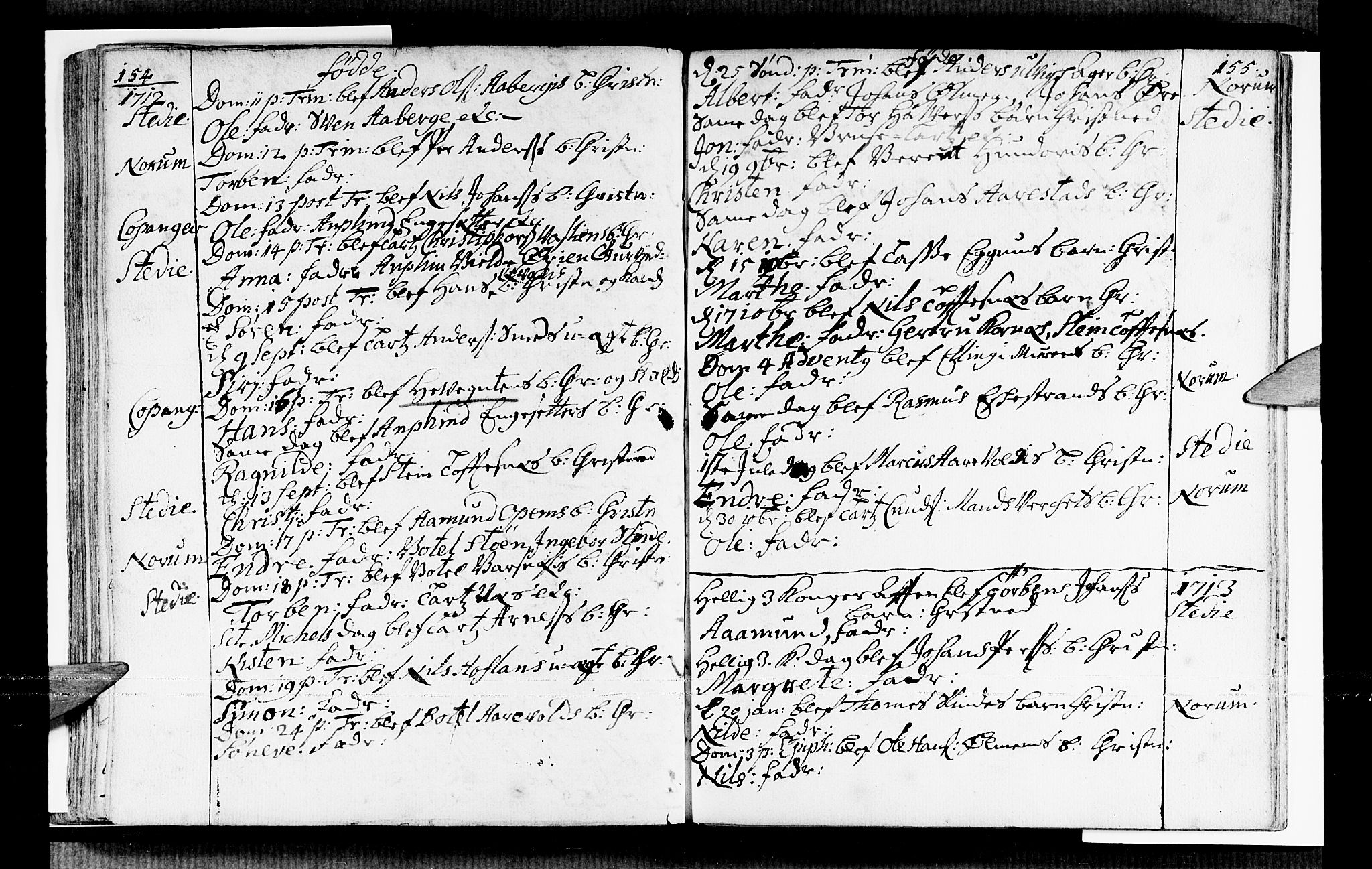 Sogndal sokneprestembete, SAB/A-81301/H/Haa/Haaa/L0001: Parish register (official) no. A 1, 1689-1713, p. 154-155
