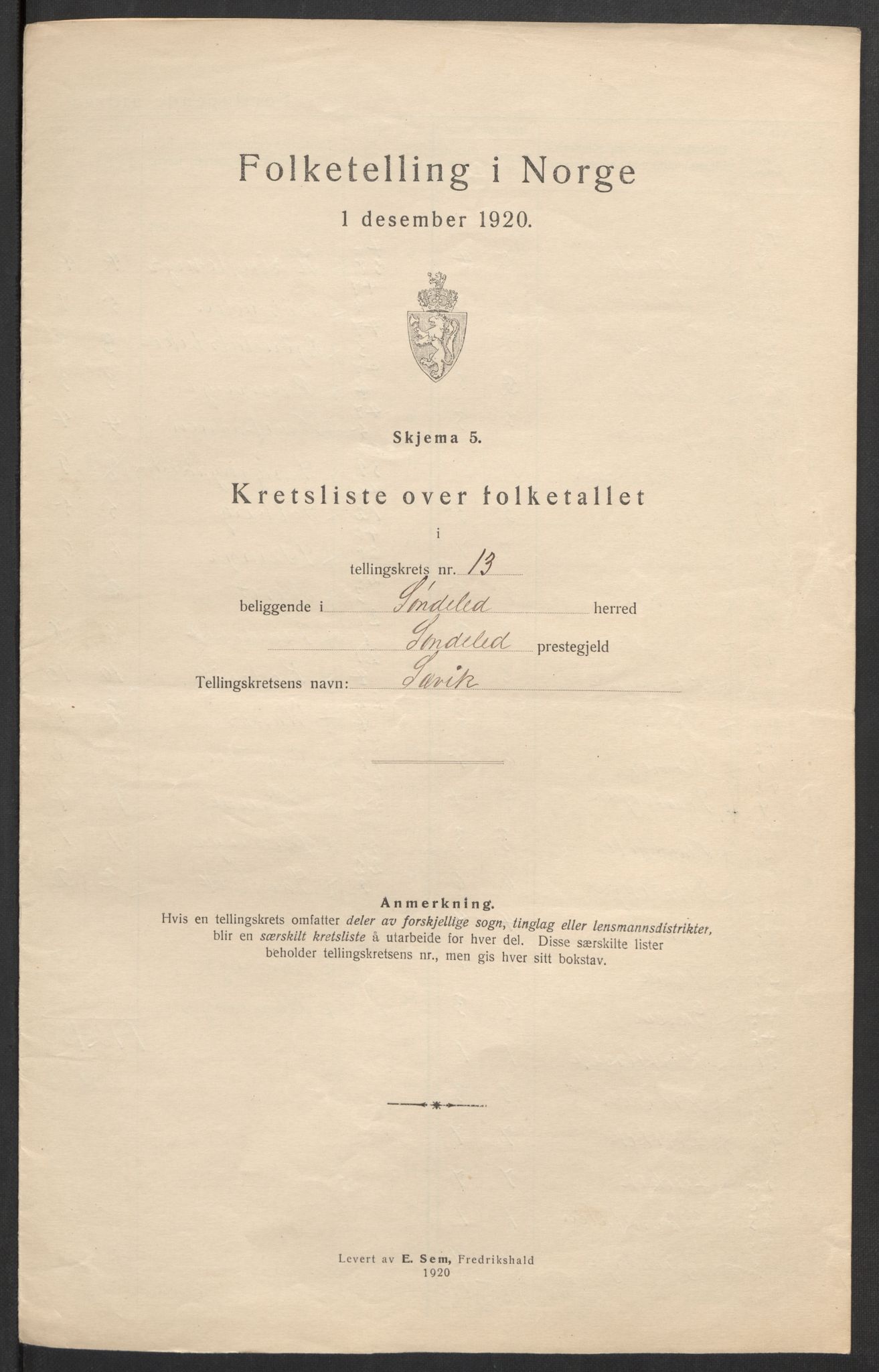 SAK, 1920 census for Søndeled, 1920, p. 42