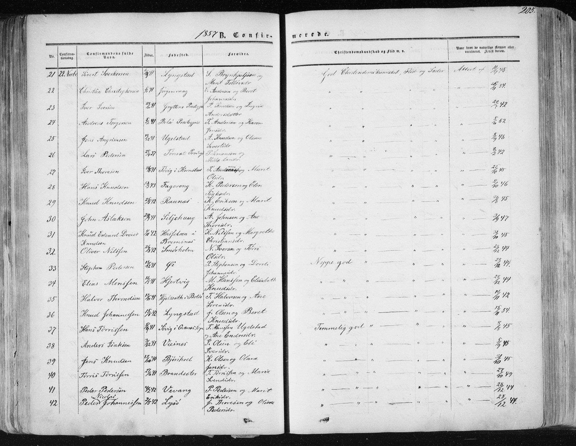 Ministerialprotokoller, klokkerbøker og fødselsregistre - Møre og Romsdal, AV/SAT-A-1454/568/L0804: Parish register (official) no. 568A11, 1854-1868, p. 205