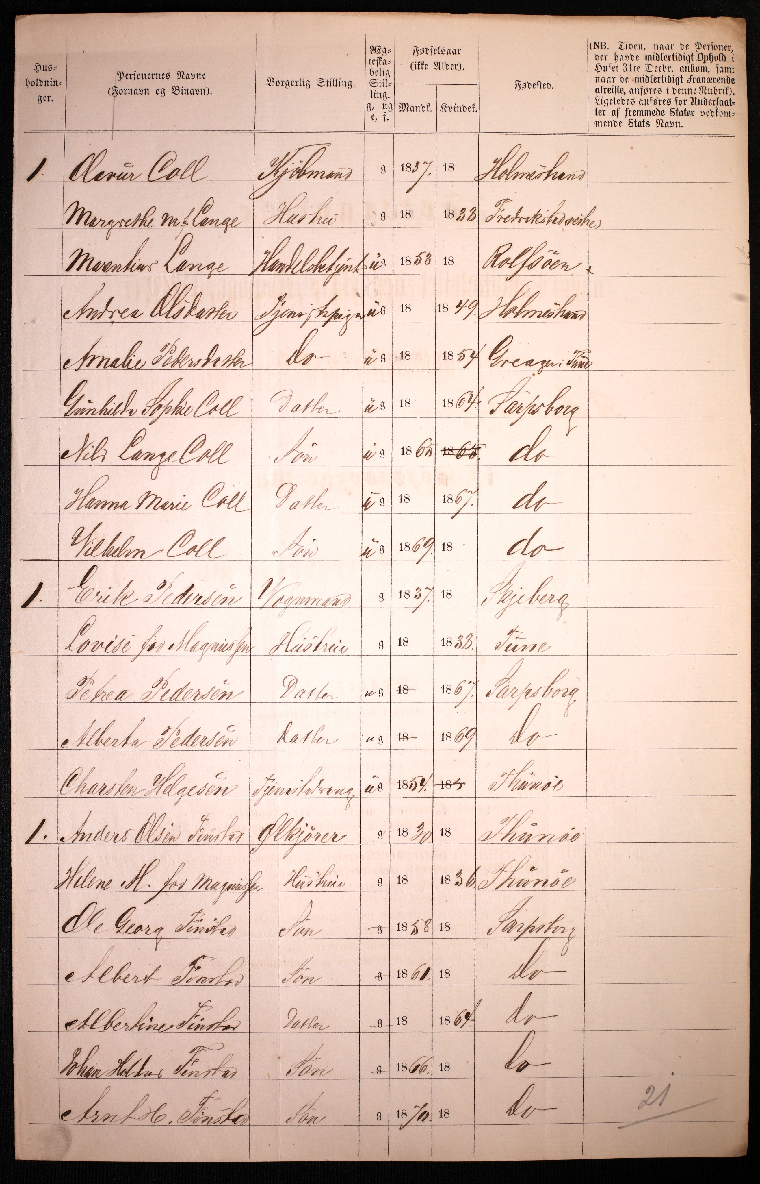 RA, 1870 census for 0102 Sarpsborg, 1870, p. 384